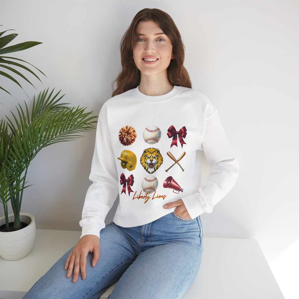 Liberty Lions baseball icons Sweatshirt | lion helmet bats bow pom pom