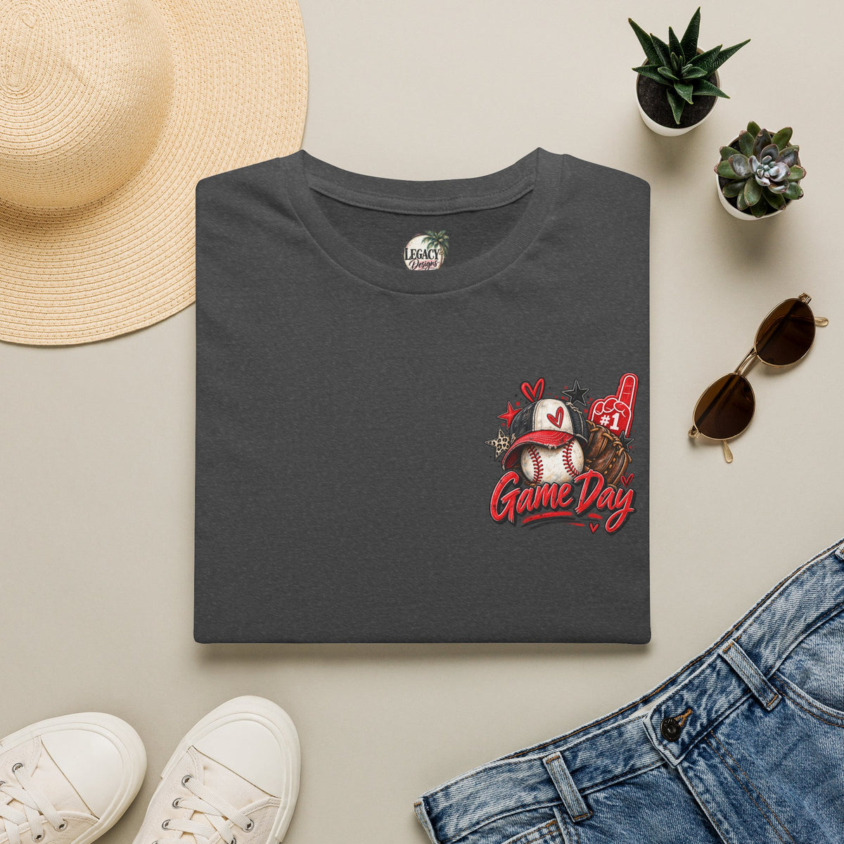 Baseball Mom Typography Game Day T-Shirt | Back List of Mom Duties, Front Baseball Graphic