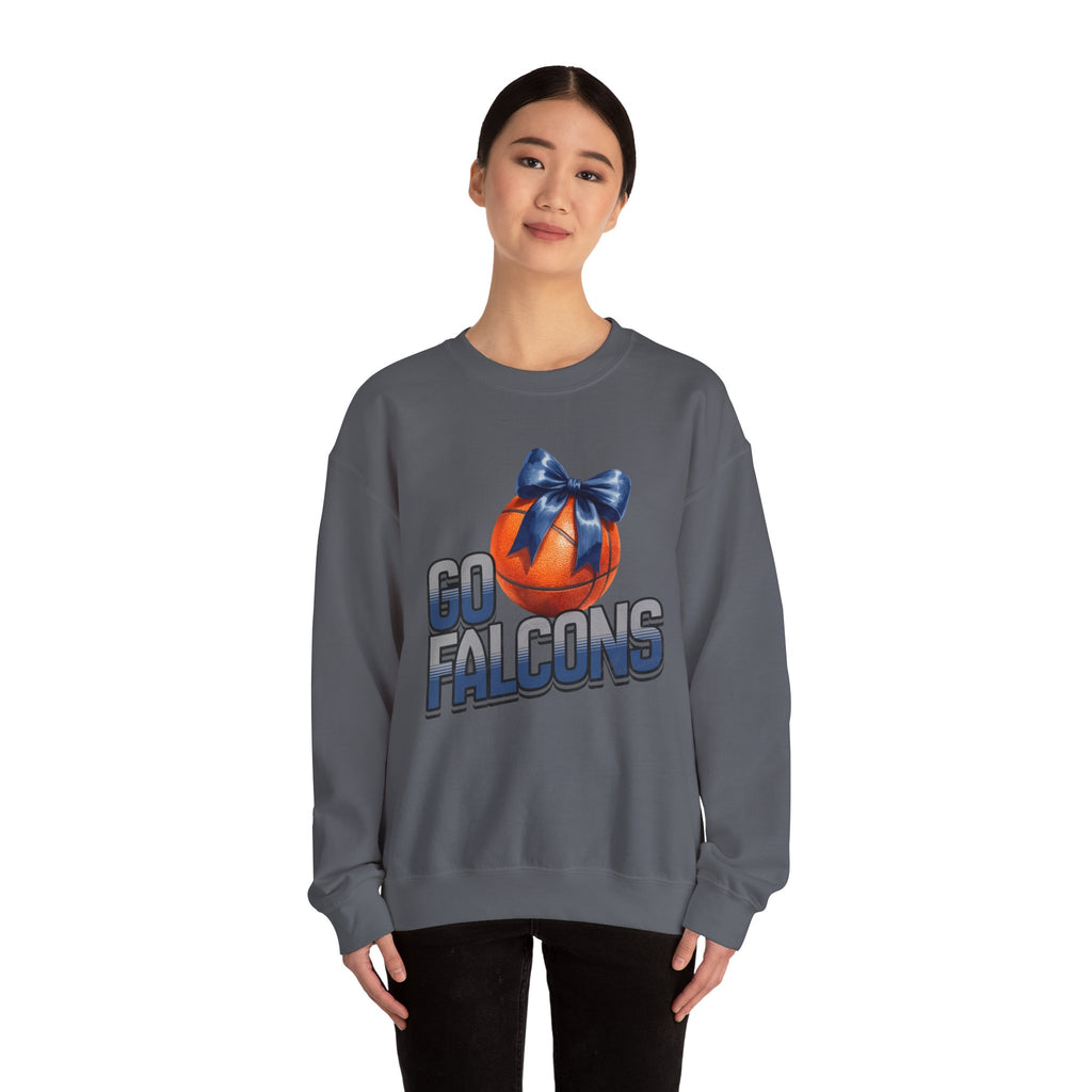 Go Falcons Basketball with Blue Bow Sweatshirt | Team Spirit Crewneck