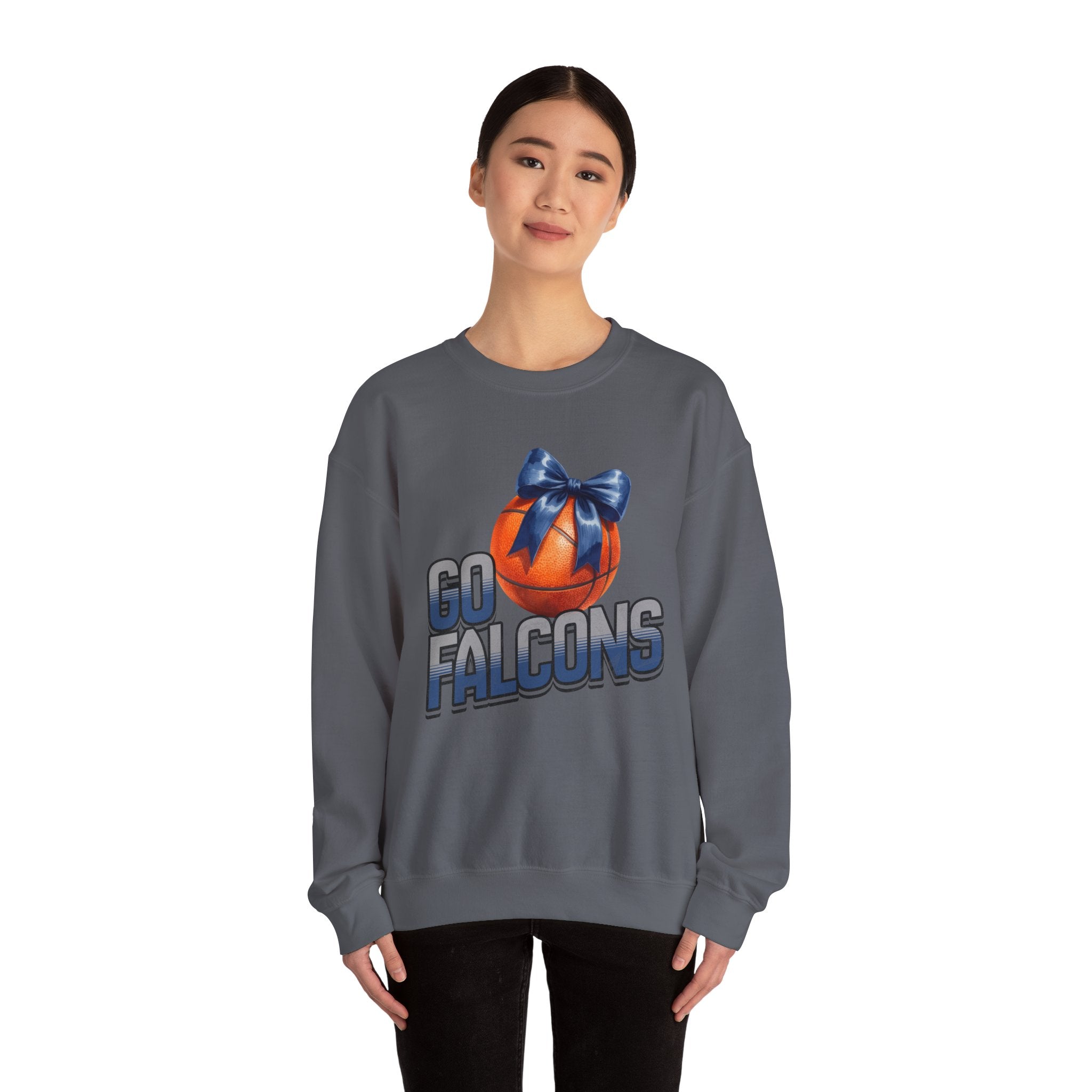 Go Falcons Basketball with Blue Bow Sweatshirt | Team Spirit Crewneck