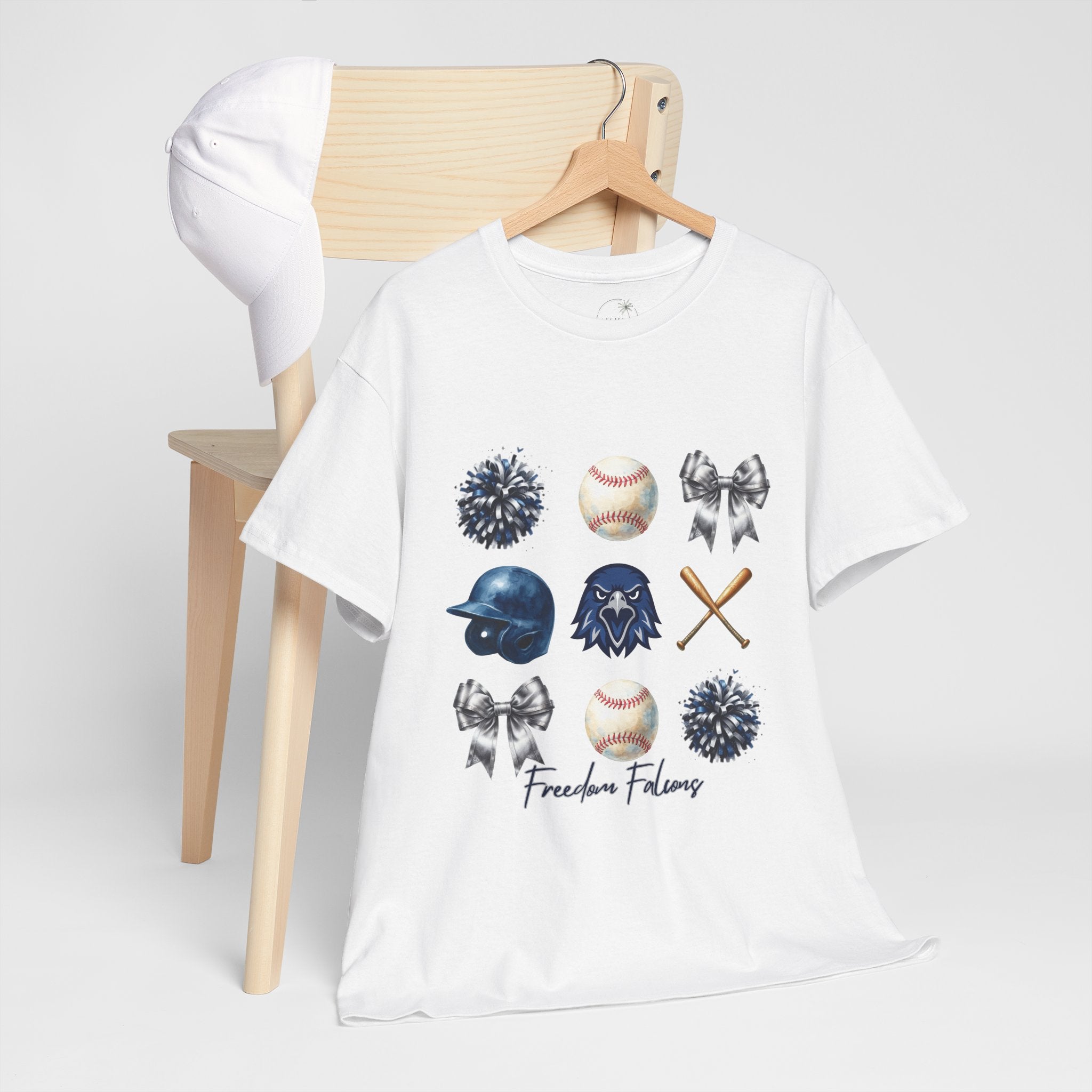 Freedom Falcon Baseball Icons Tee | Helmet, Bat, Ball,