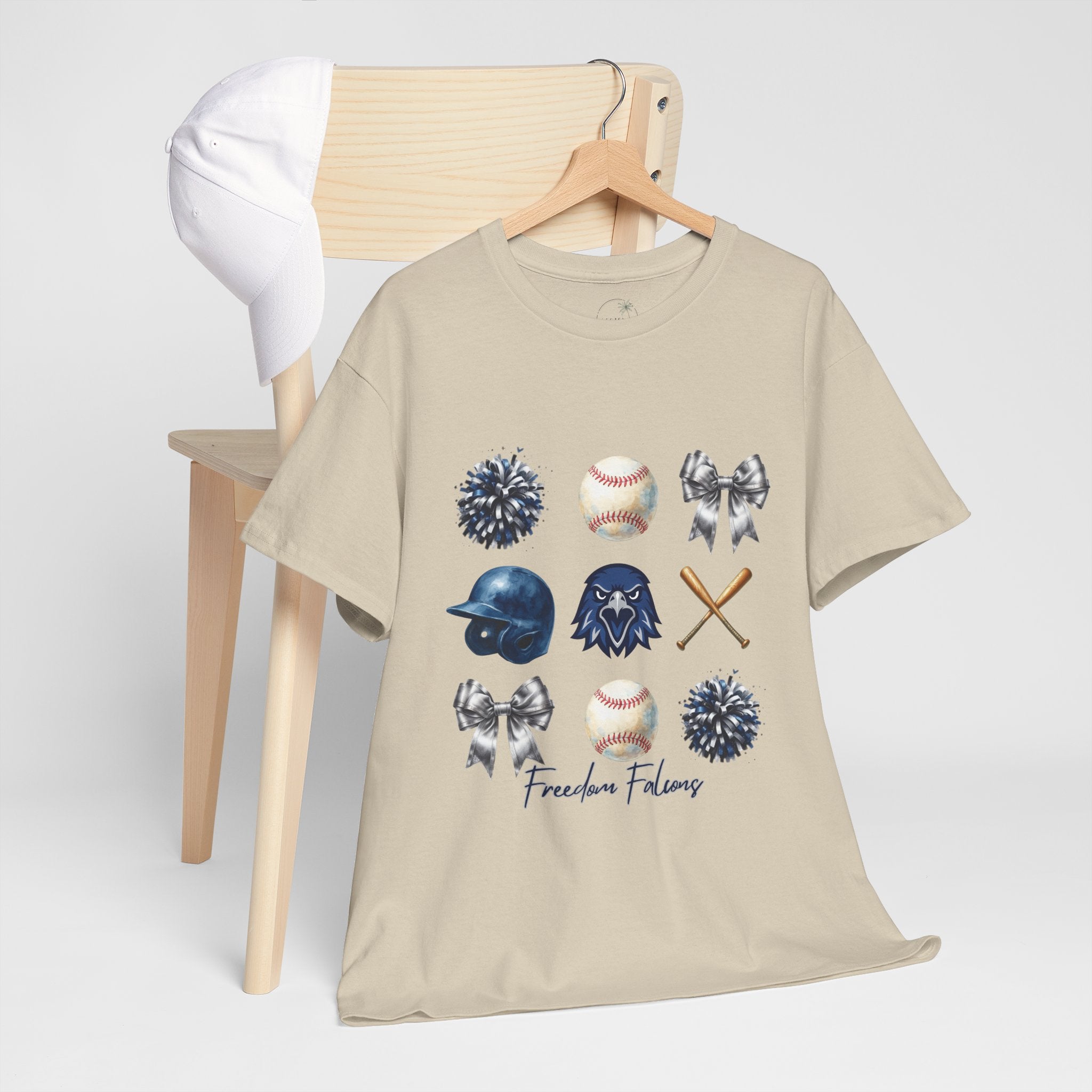 Freedom Falcon Baseball Icons Tee | Helmet, Bat, Ball,