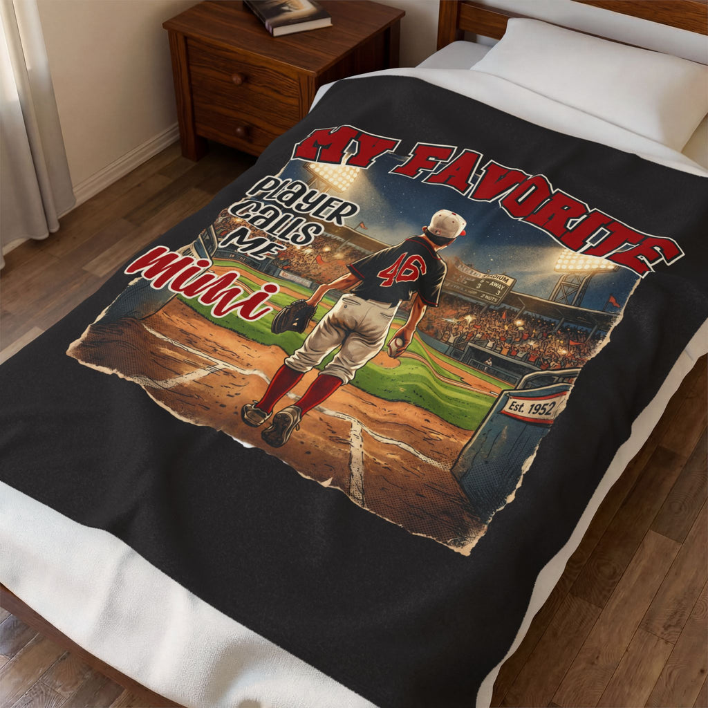 Velveteen Plush Blanket – “My Favorite Player Calls Me Mimi” Baseball Grandma Gift