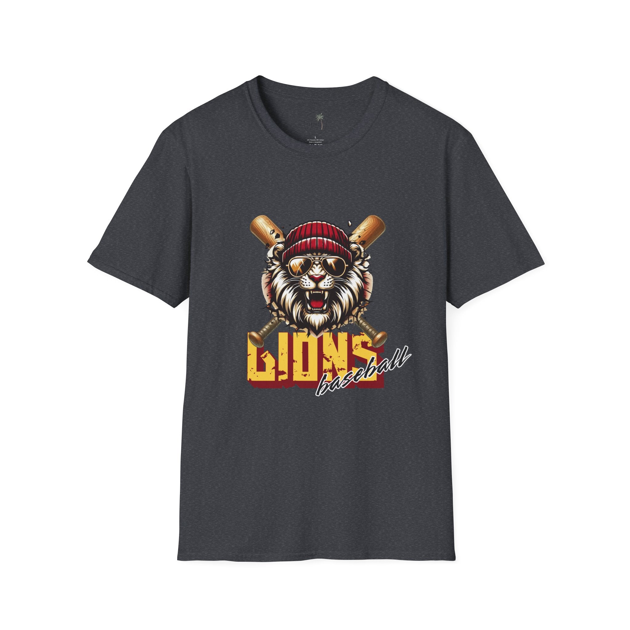 Lions Baseball Tee — Fierce Lion Mascot with Bats
