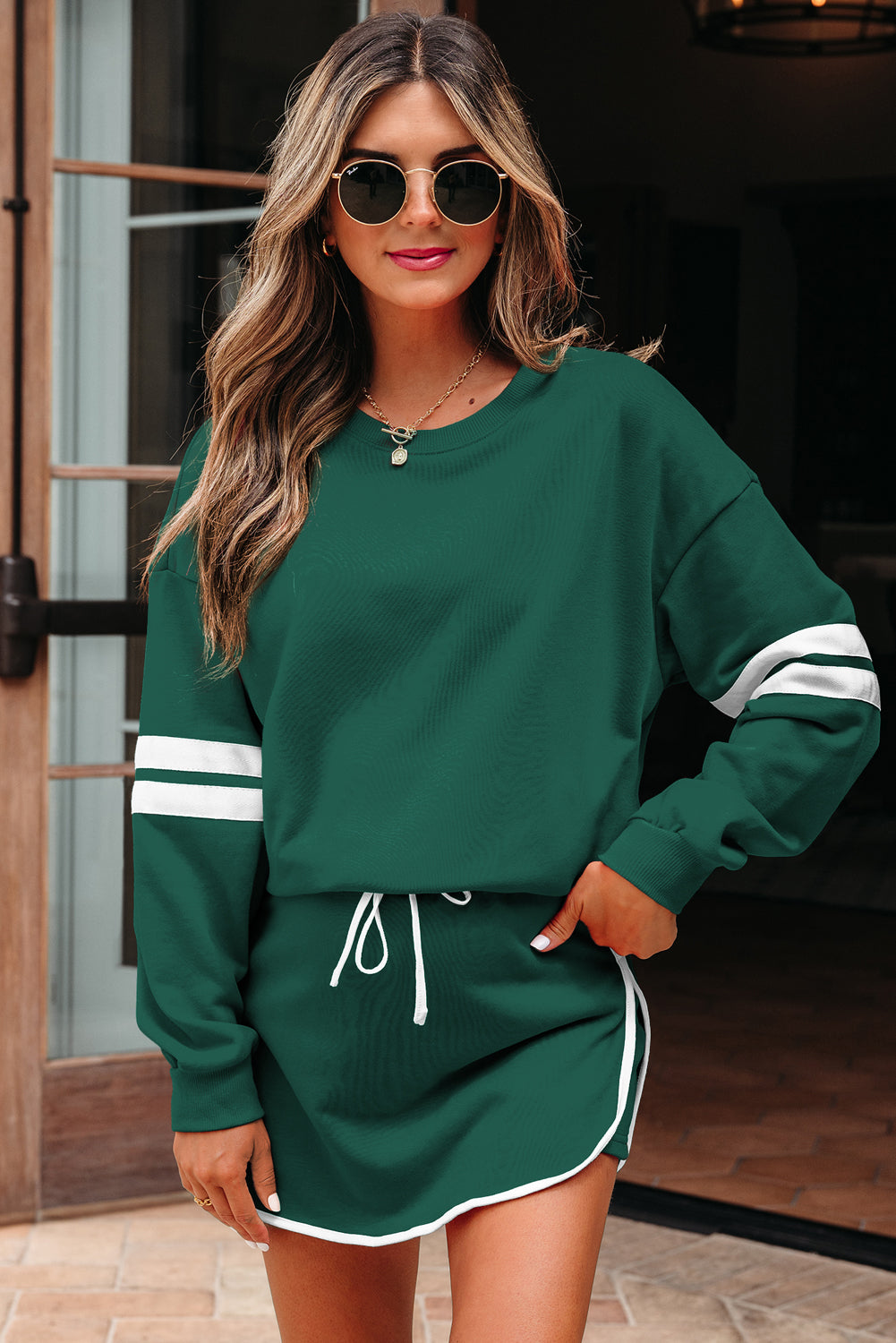 Sophia Shoulder Pullover Mini Skirt Sporty 2 piece set