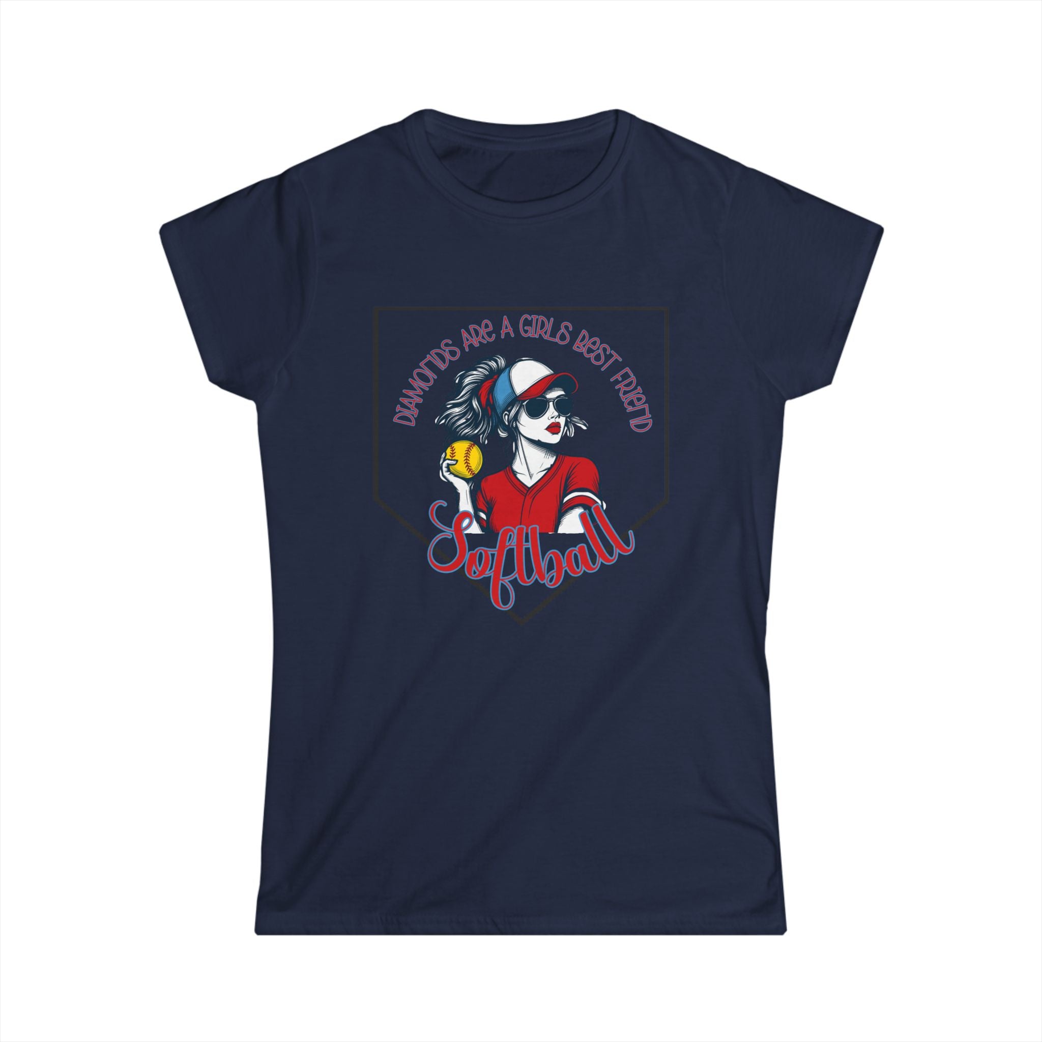 Badass Softball Girl Graphic Tee | Diamonds are a girls best friend Softball Home Plate Design