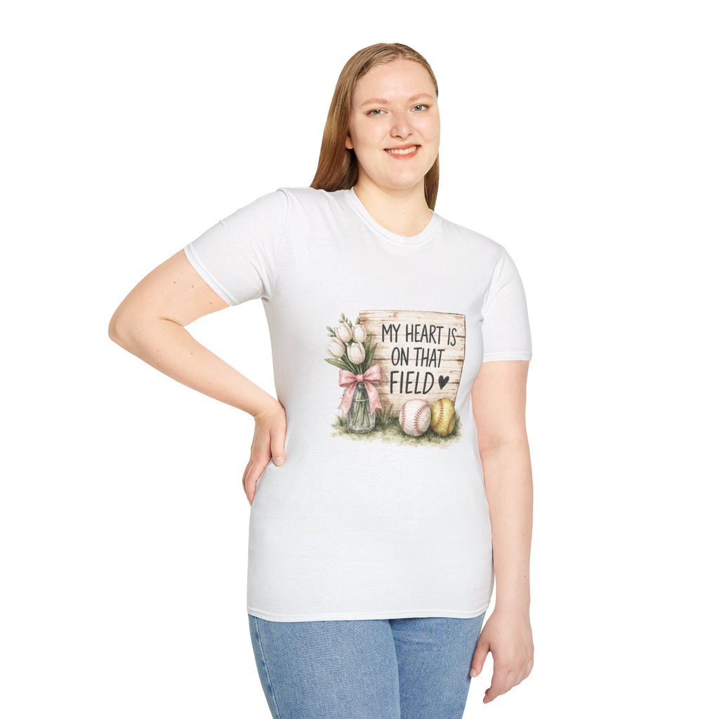 My Heart Is On That Field T-Shirt | Baseball Softball Mom Design