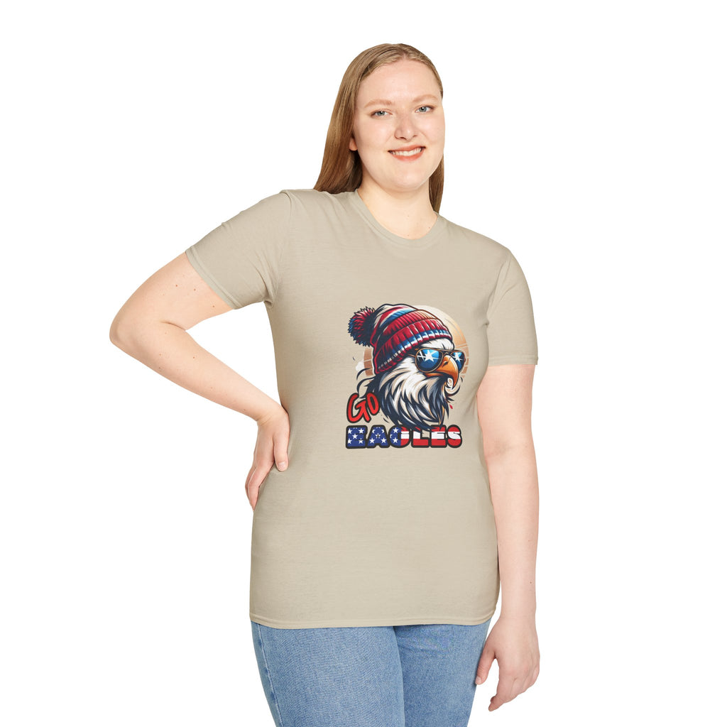 Patriotic Eagle with Beanie T-Shirt | American Flag Colors, Retro Illustration