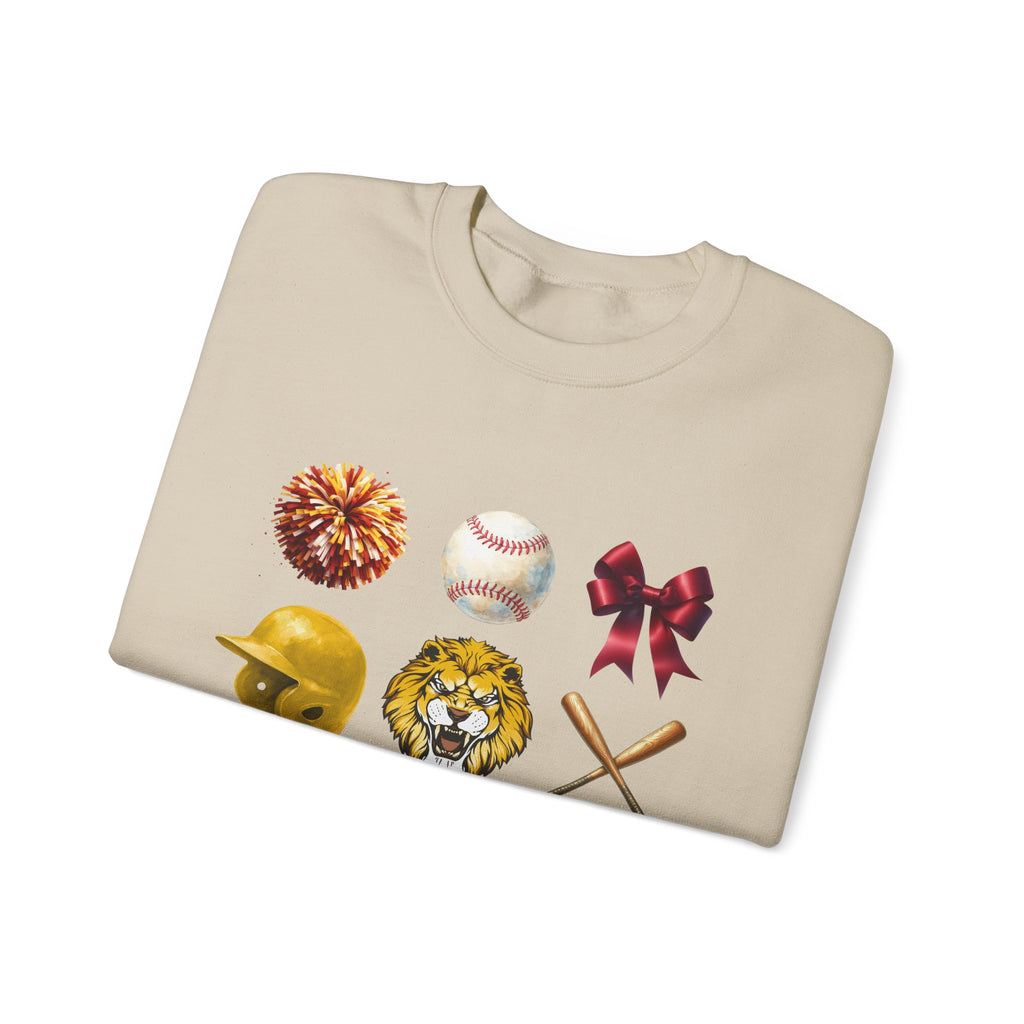 Liberty Lions baseball icons Sweatshirt | lion helmet bats bow pom pom