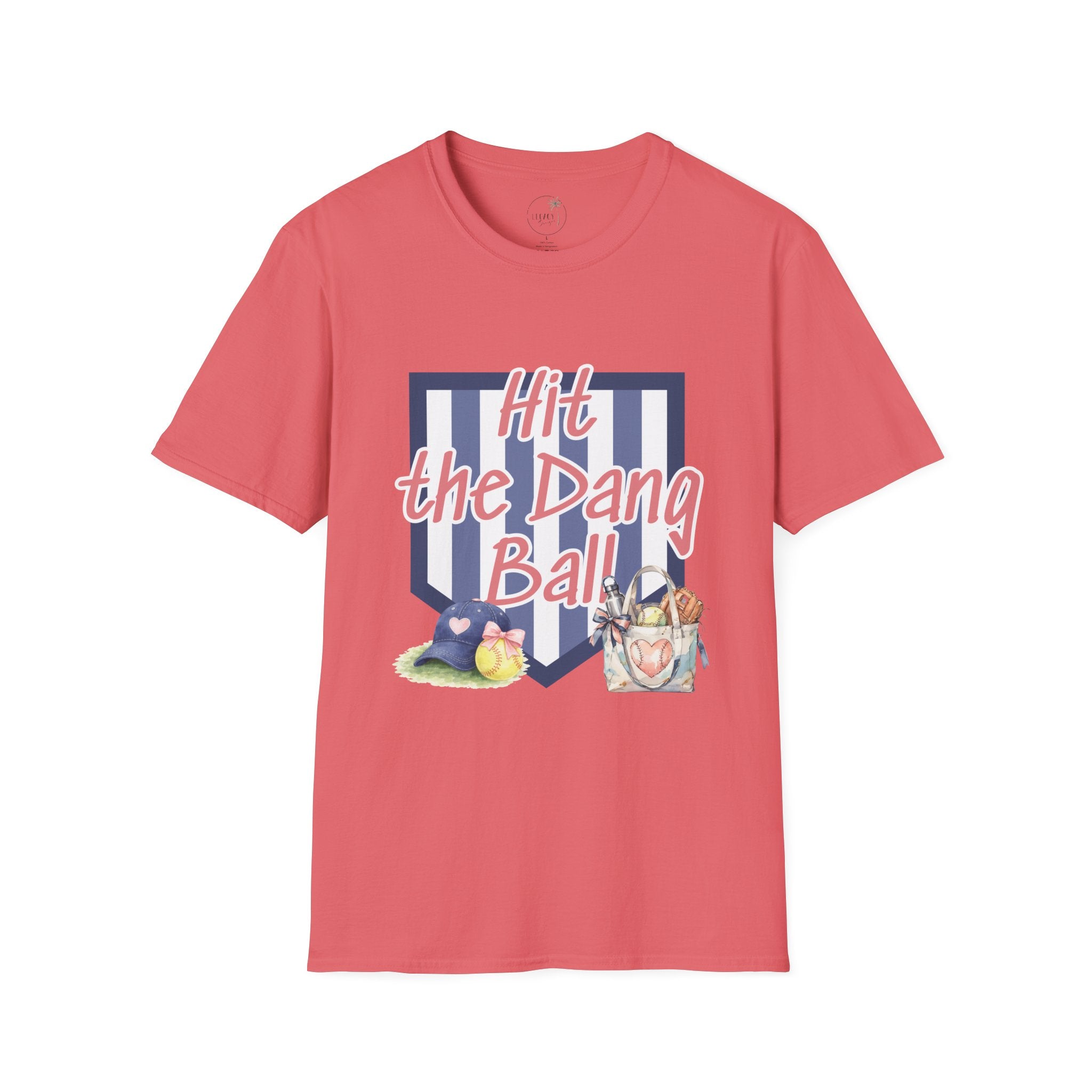 Preppy Hit the Dang Ball T-Shirt | Girly Baseball Graphic, Glove and Helmet Illustration