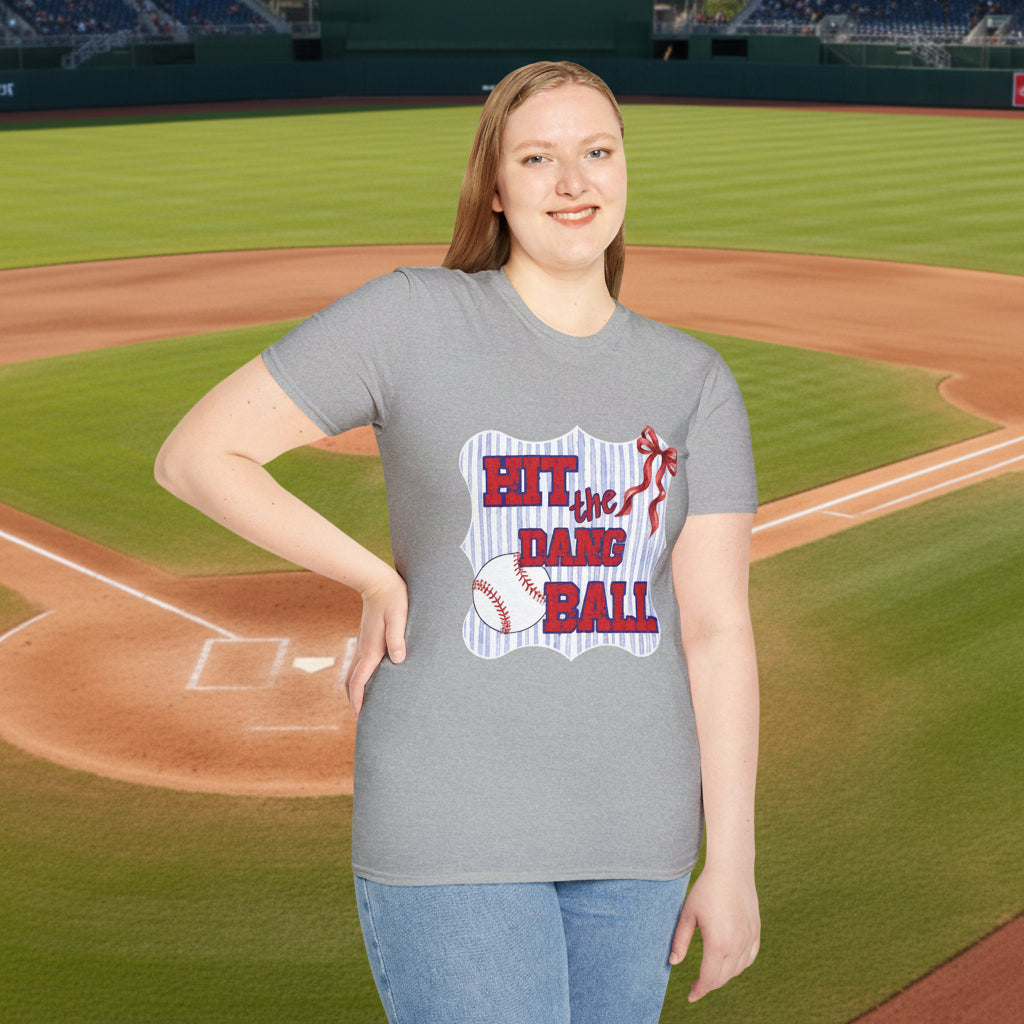 Hit the Dang Ball T-Shirt | Baseball Graphic, Red White Blue Stripes