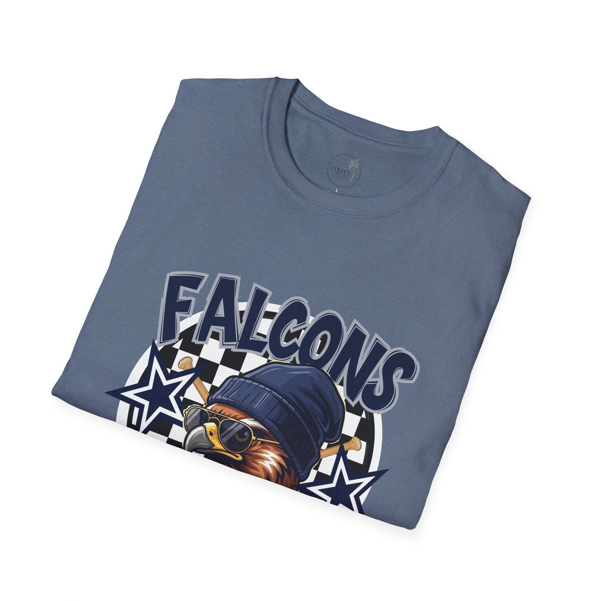 Falcons Eagle Baseball T-Shirt | Checkerboard Stars, Bat Helmet Sports Design