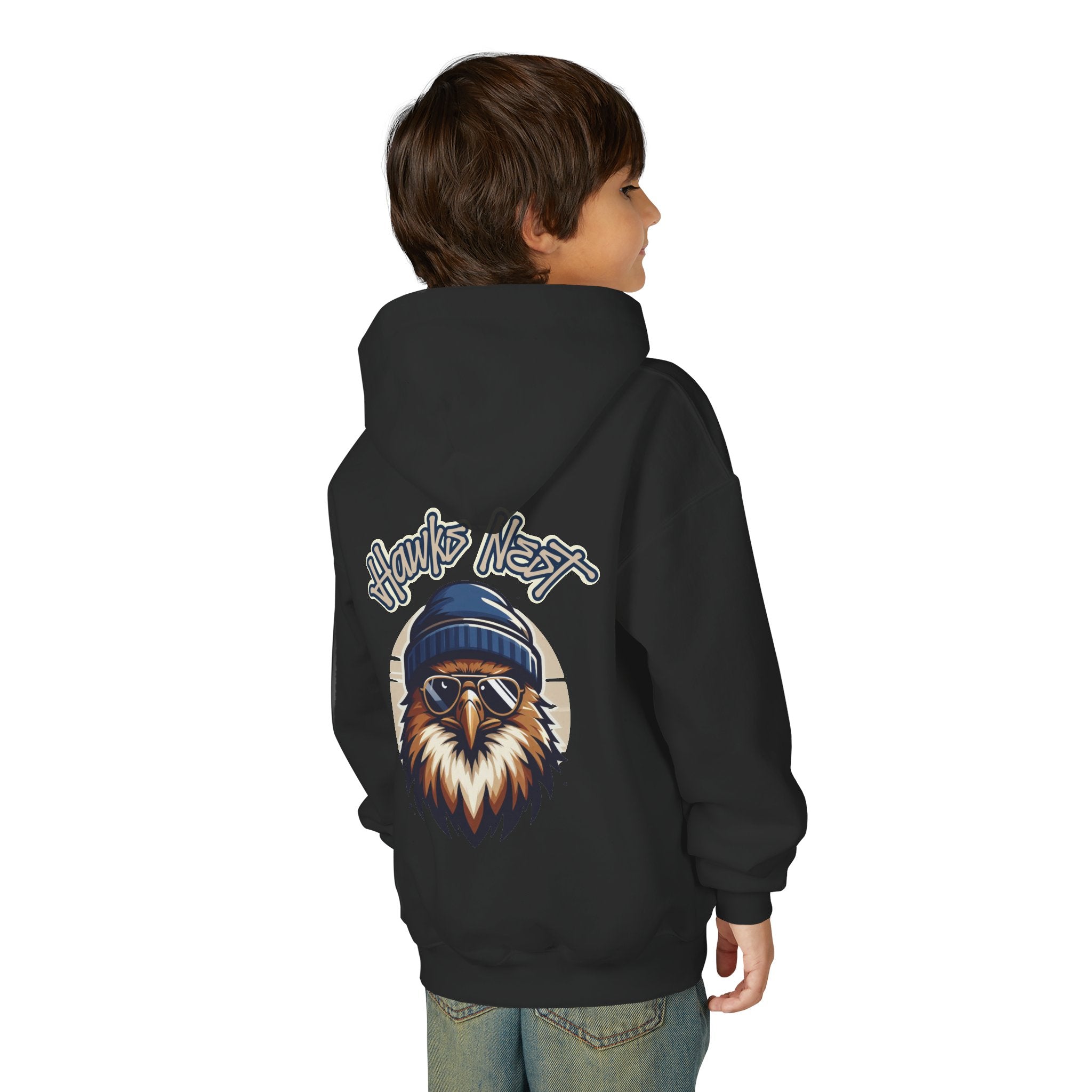 Hawks Nest Eagle Beanie Illustration Hoodie | Youth Hooded Sweatshirt