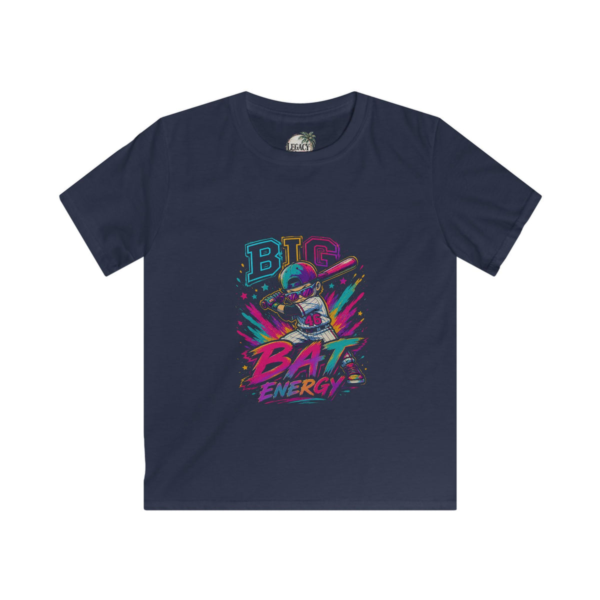 Big Bat Energy Kids Tee | Neon Baseball Bat Graphic, Youth Sport Shirt