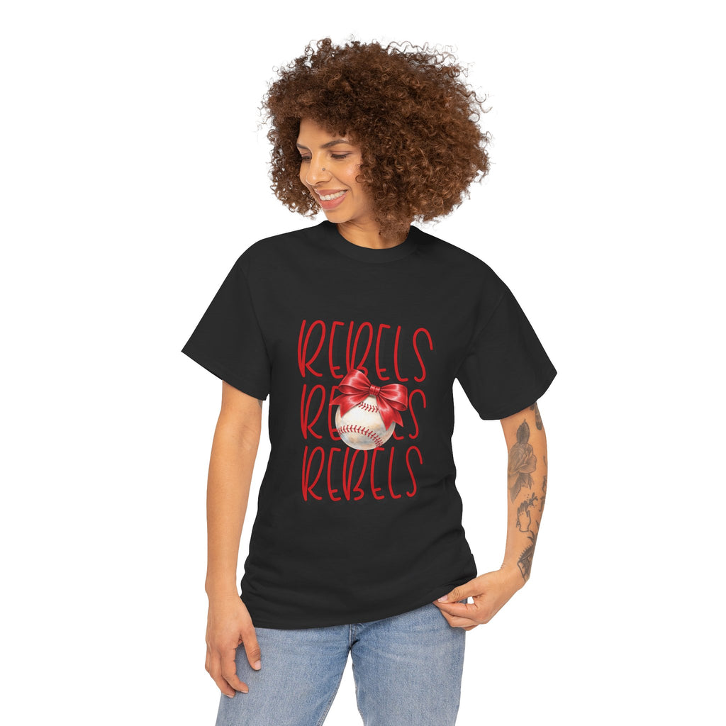 Rebels Baseball Graphic Tee | Script Lettering, Baseball with Bow