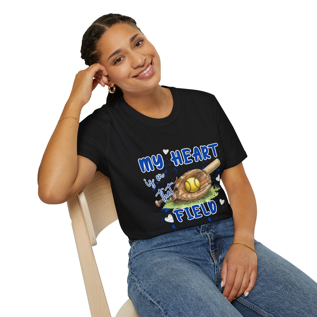 My Heart Is On That Field Softball T-Shirt | Softball Glove Ball Bat Design