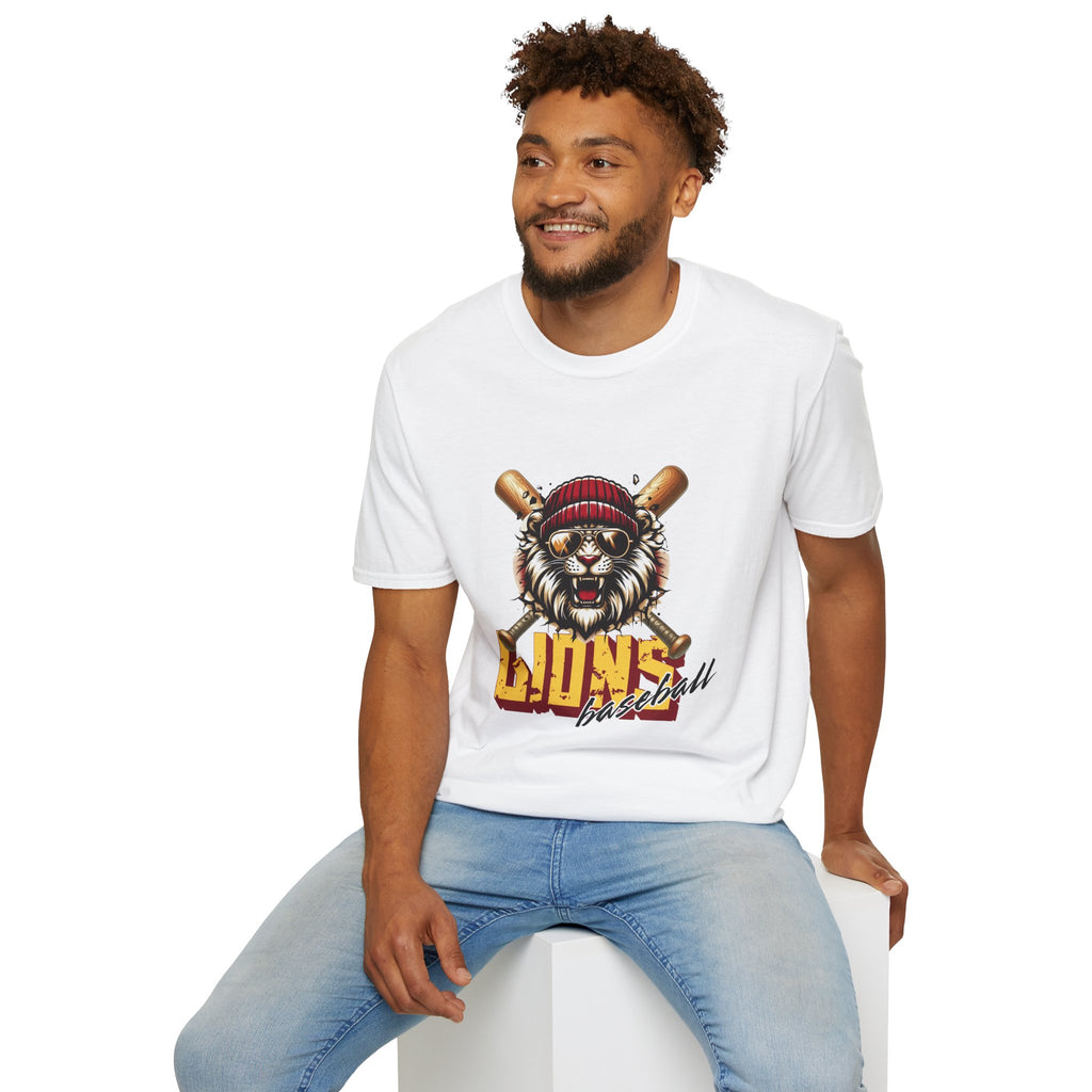 Lions Baseball Tee — Fierce Lion Mascot with Bats
