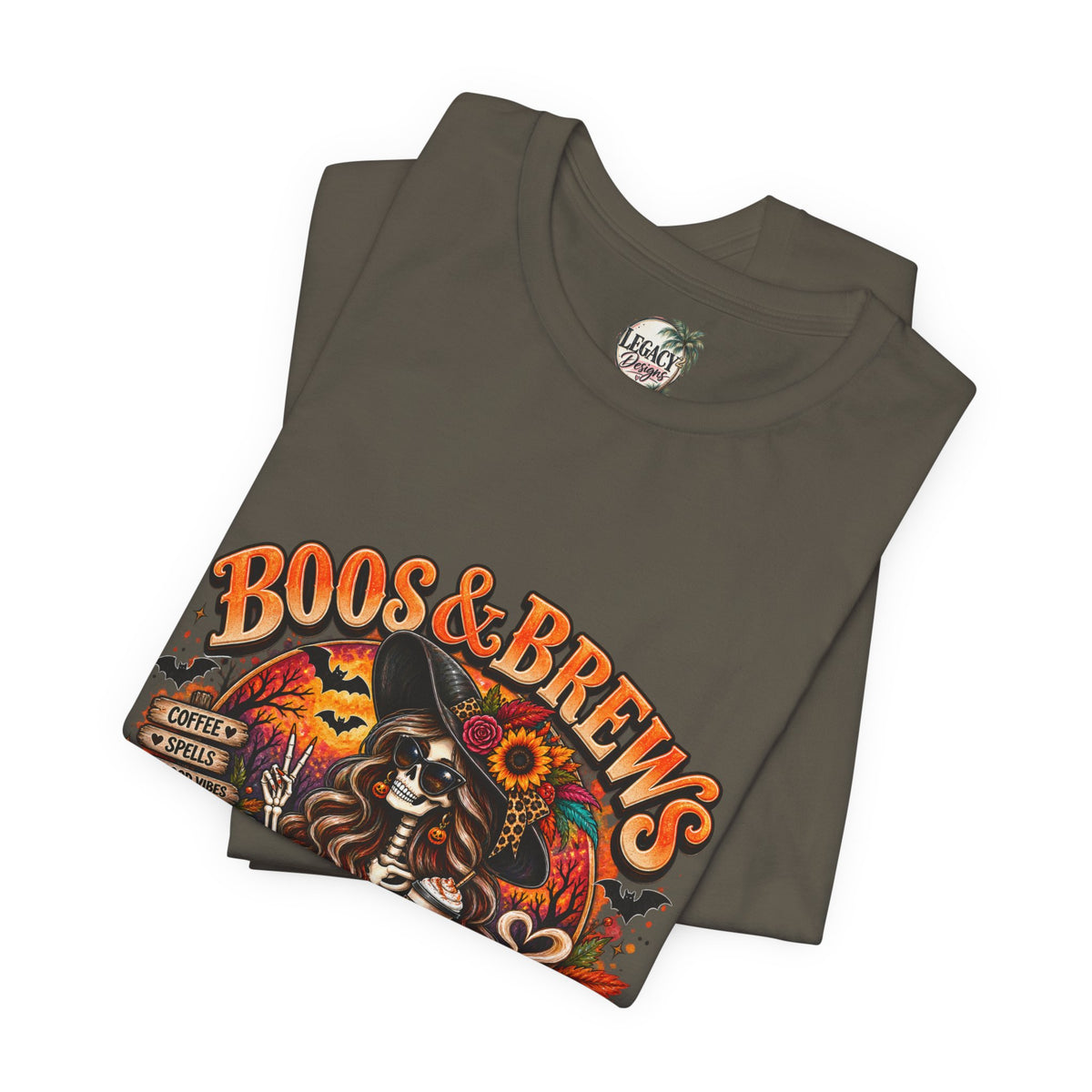 Boos & Brews Halloween Tee, Unisex Short Sleeve Shirt, Spooky Coffee Lover Gift, Fall Fashion, Halloween Apparel
