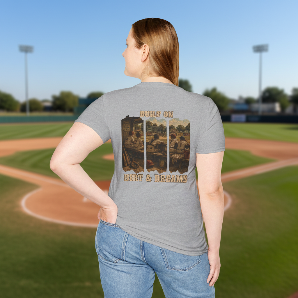 Vintage Baseball Shirt Built on Dirt and Dreams, Nostalgic Baseball Graphic Tee, Classic Fan Shirt, Dugout Scene Tee, Game Day Shirt