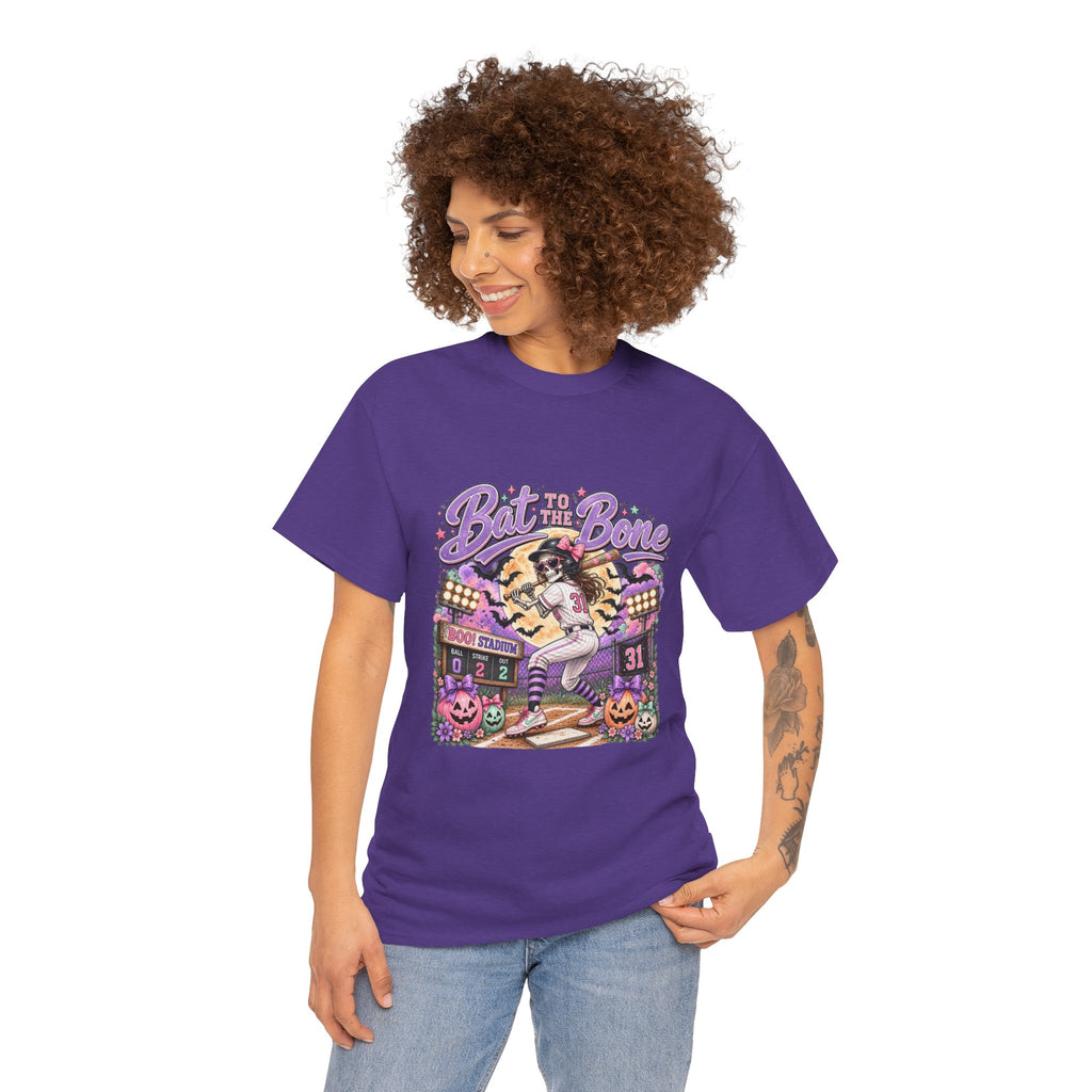 Bat to the Bone Halloween Softball Tee | Vintage Pumpkins