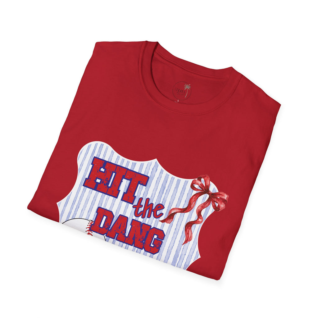Hit the Dang Ball T-Shirt | Baseball Graphic, Red White Blue Stripes