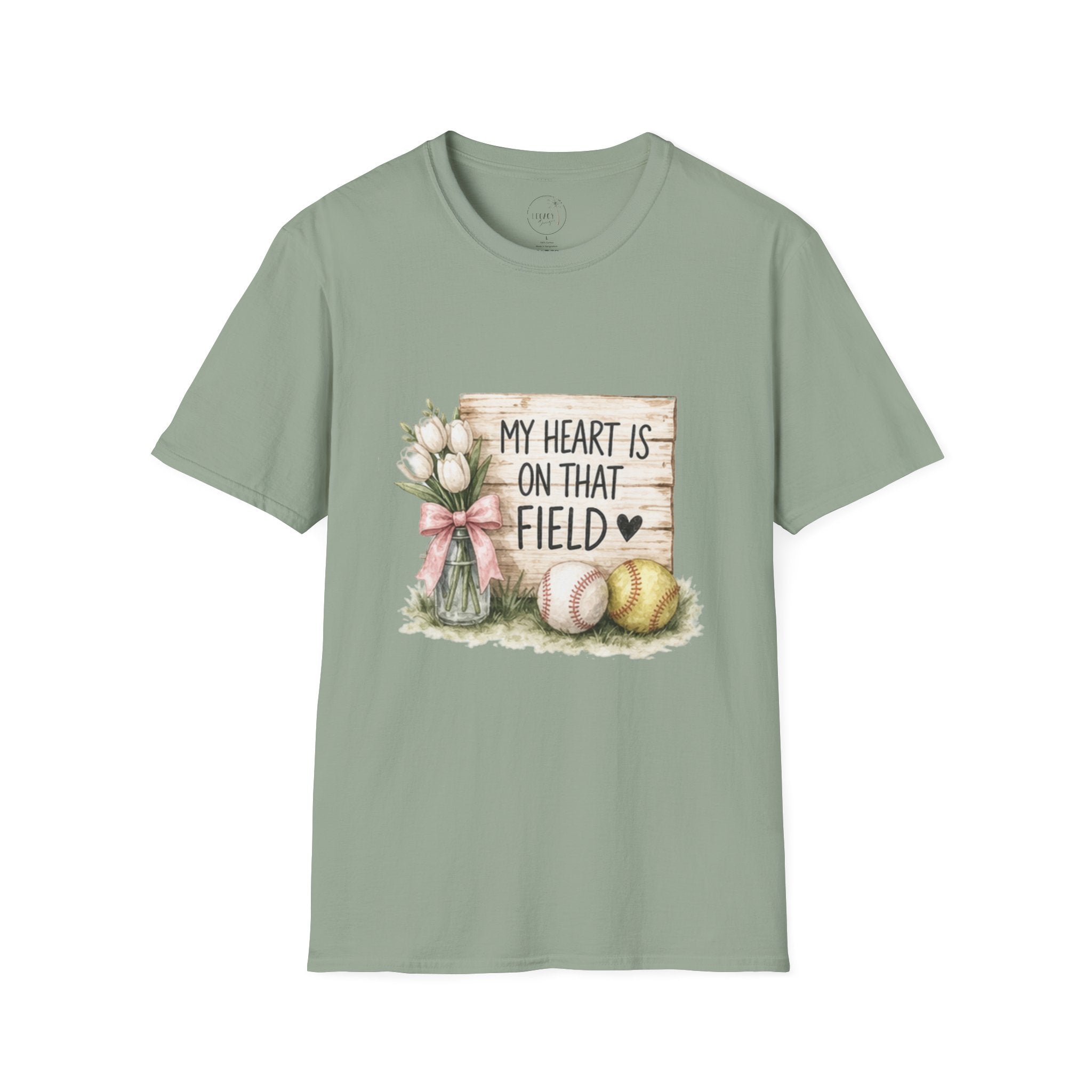 My Heart Is On That Field T-Shirt | Baseball Softball Mom Design