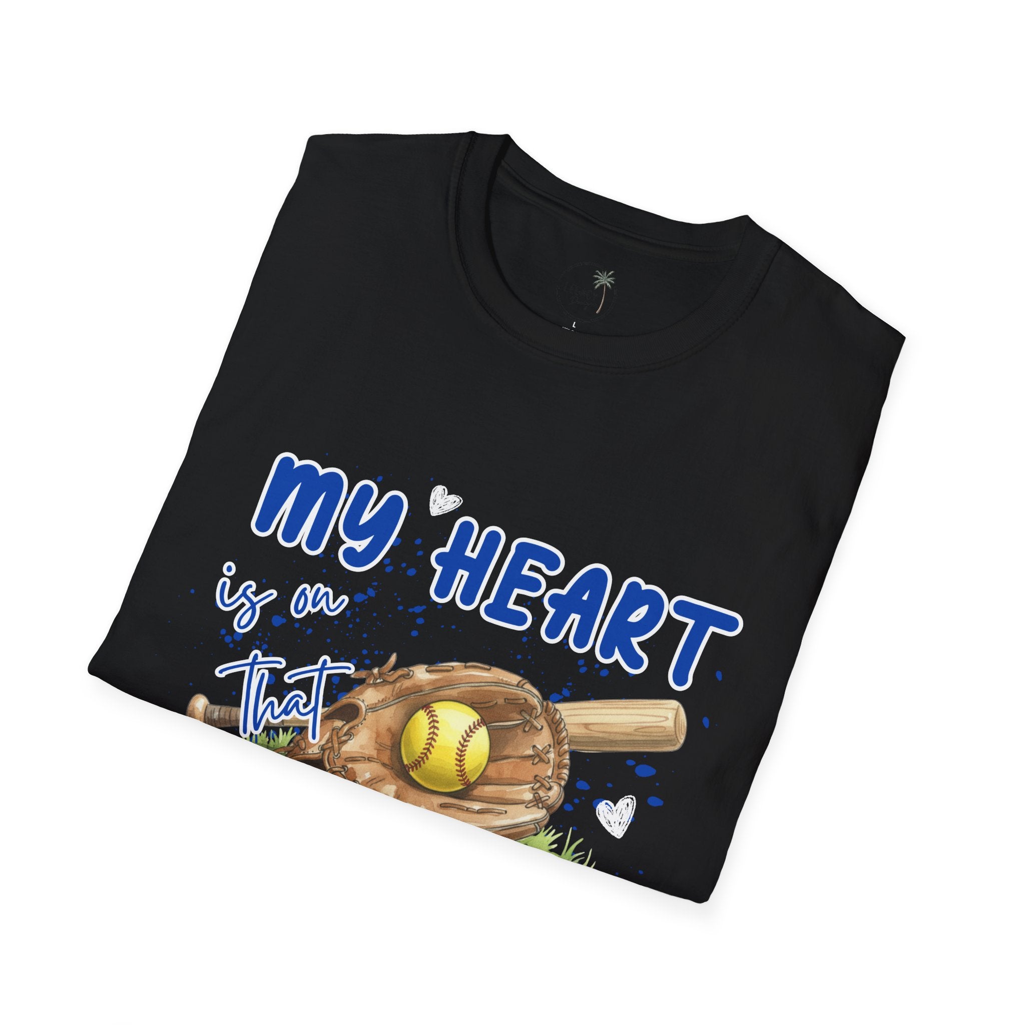 My Heart Is On That Field Softball T-Shirt | Softball Glove Ball Bat Design