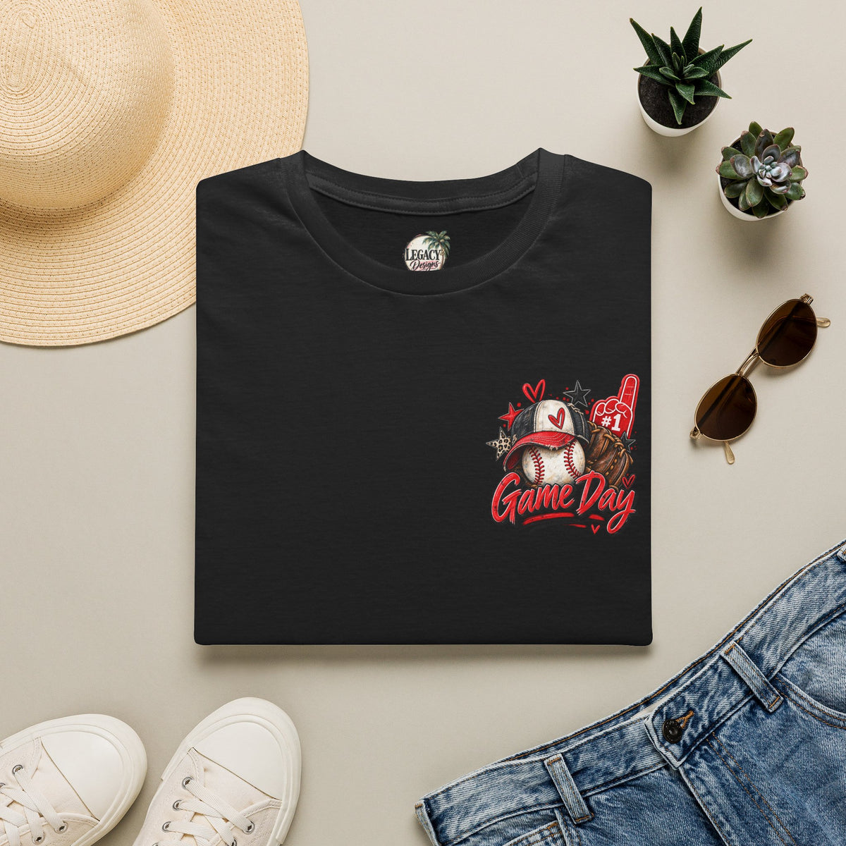 Baseball Mom Typography Game Day T-Shirt | Back List of Mom Duties, Front Baseball Graphic