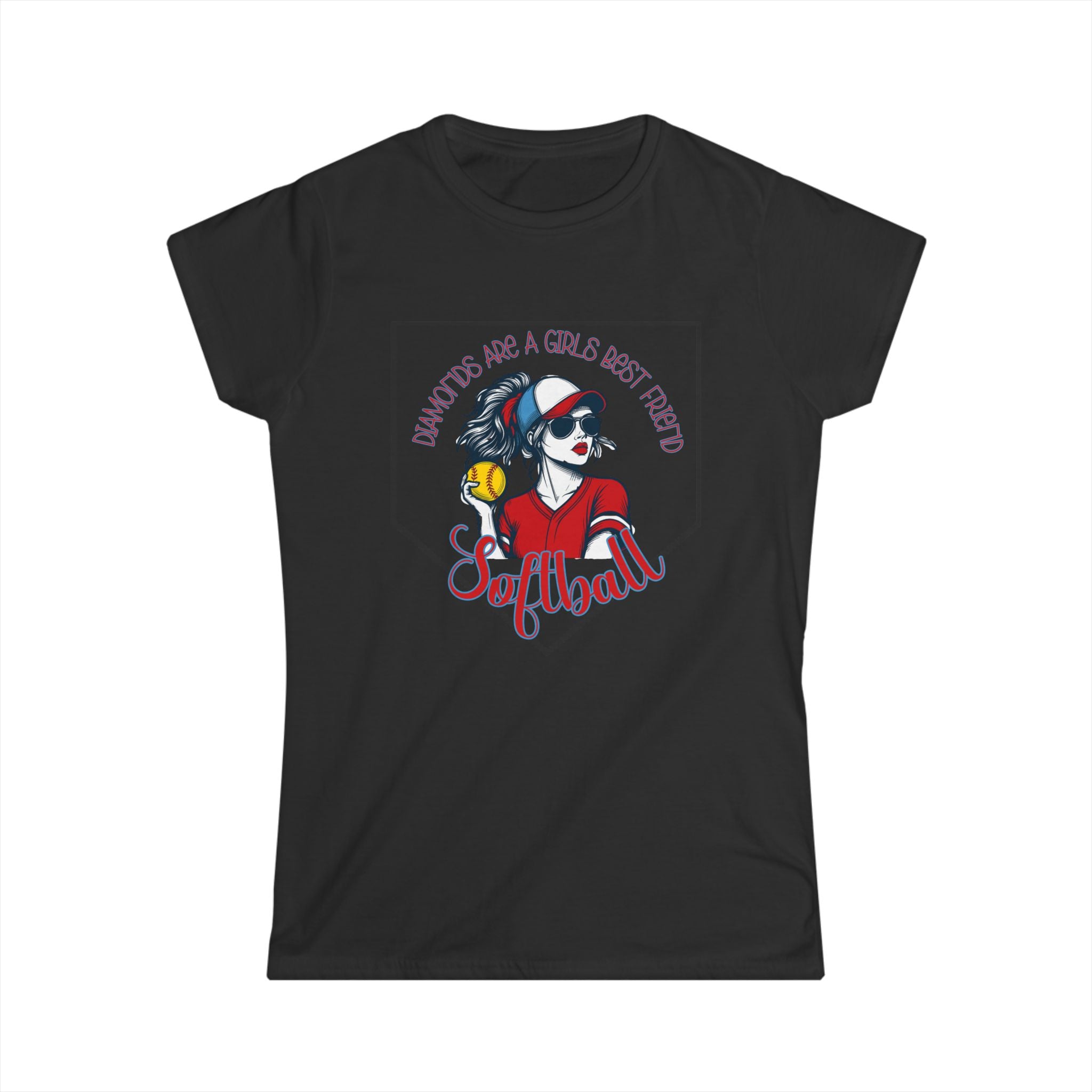 Badass Softball Girl Graphic Tee | Diamonds are a girls best friend Softball Home Plate Design