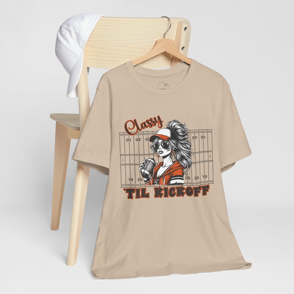 Classy Til Kickoff Football T-Shirt | Womens Game Day Tee | Cute Football Mom Shirt | Tailgate Outfit Fall Sports Fan Gift
