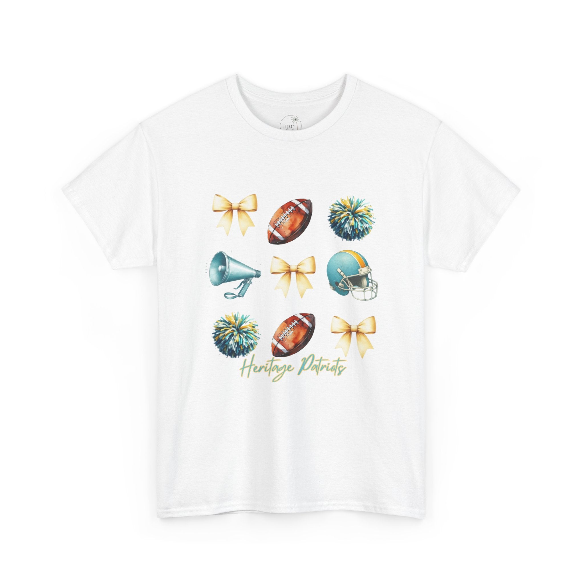 Heritage Patriots Football Icons Tee | Helmet, Ball, Pom Pom, Megaphone