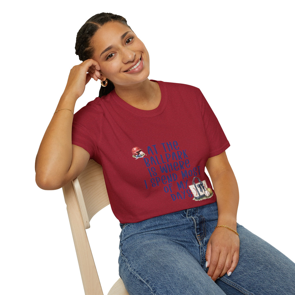 Baseball Fan T-Shirt — "At the Ballpark Is Where I Spend Most of My Days" Graphic Tee