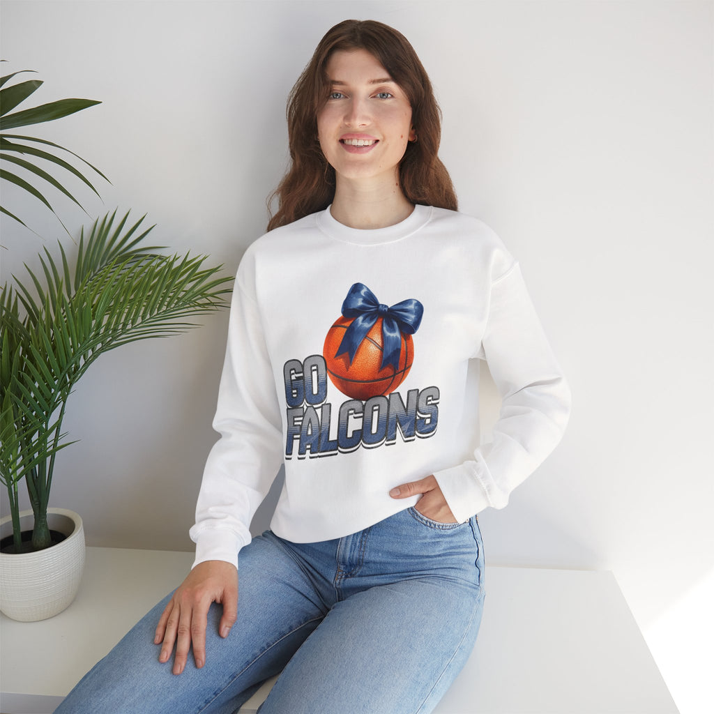 Go Falcons Basketball with Blue Bow Sweatshirt | Team Spirit Crewneck