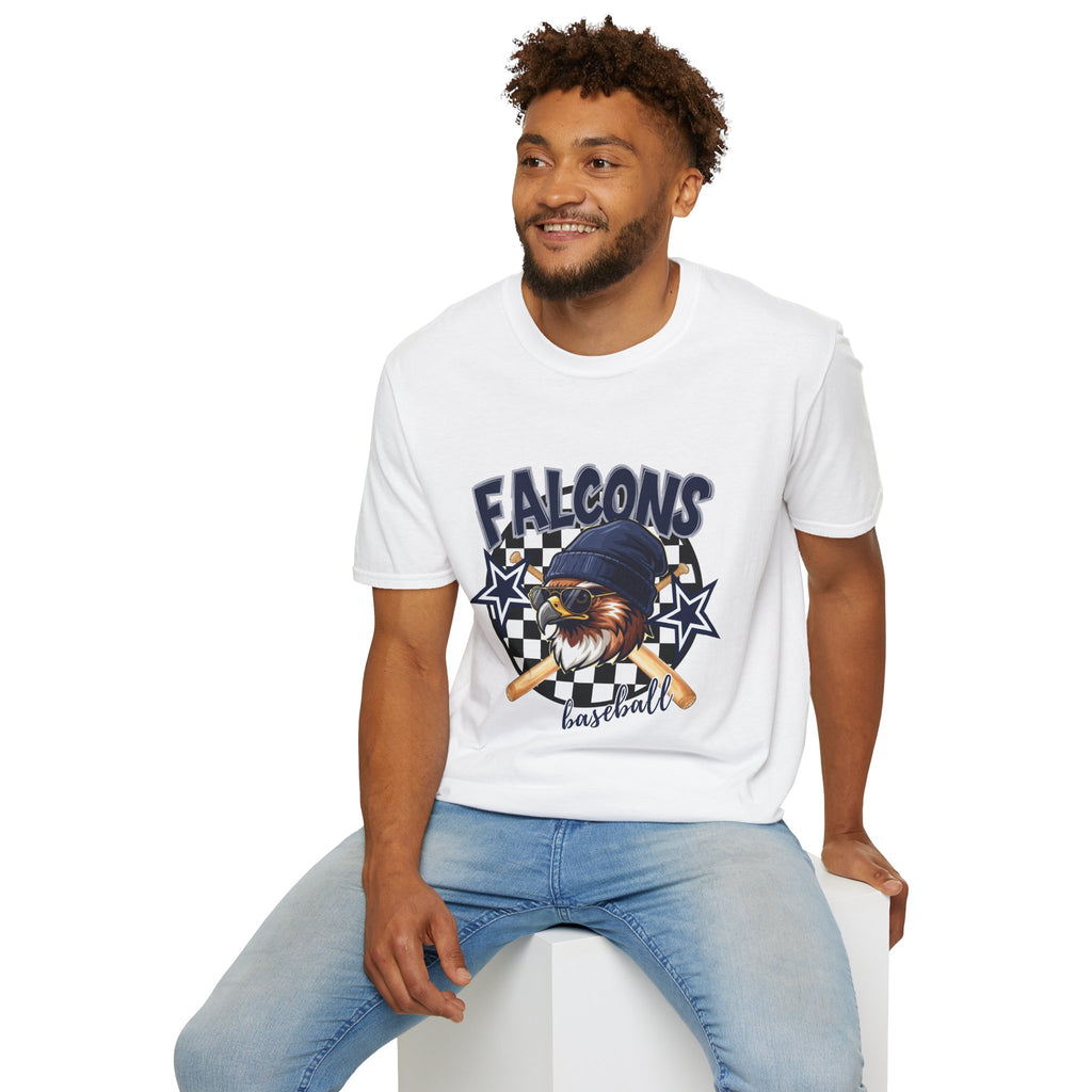 Falcons Eagle Baseball T-Shirt | Checkerboard Stars, Bat Helmet Sports Design