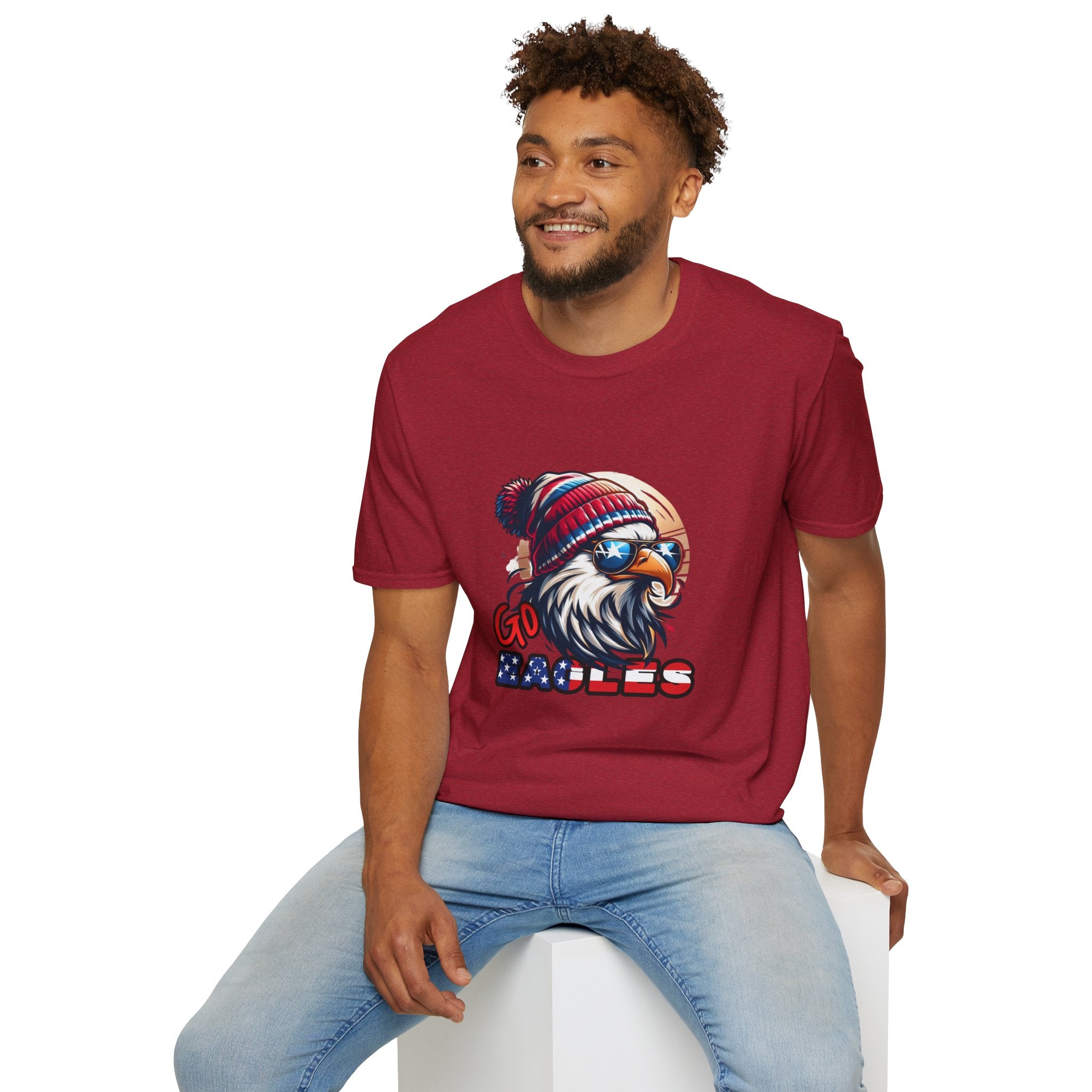 Patriotic Eagle with Beanie T-Shirt | American Flag Colors, Retro Illustration