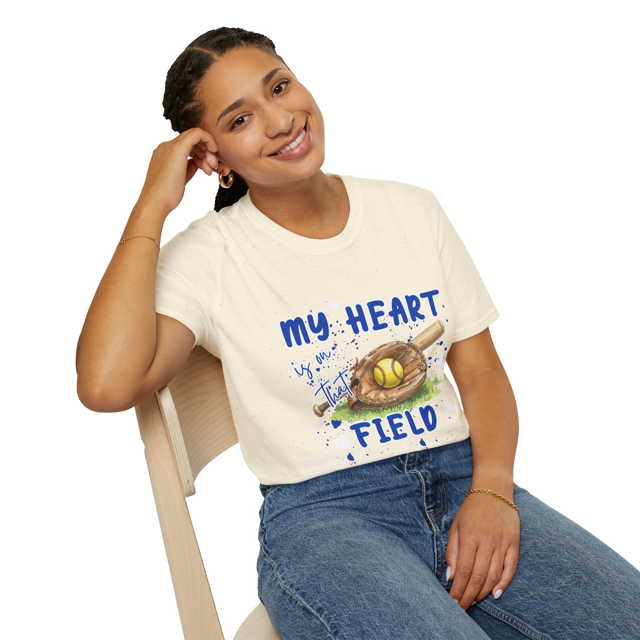 My Heart Is On That Field Softball T-Shirt | Softball Glove Ball Bat Design