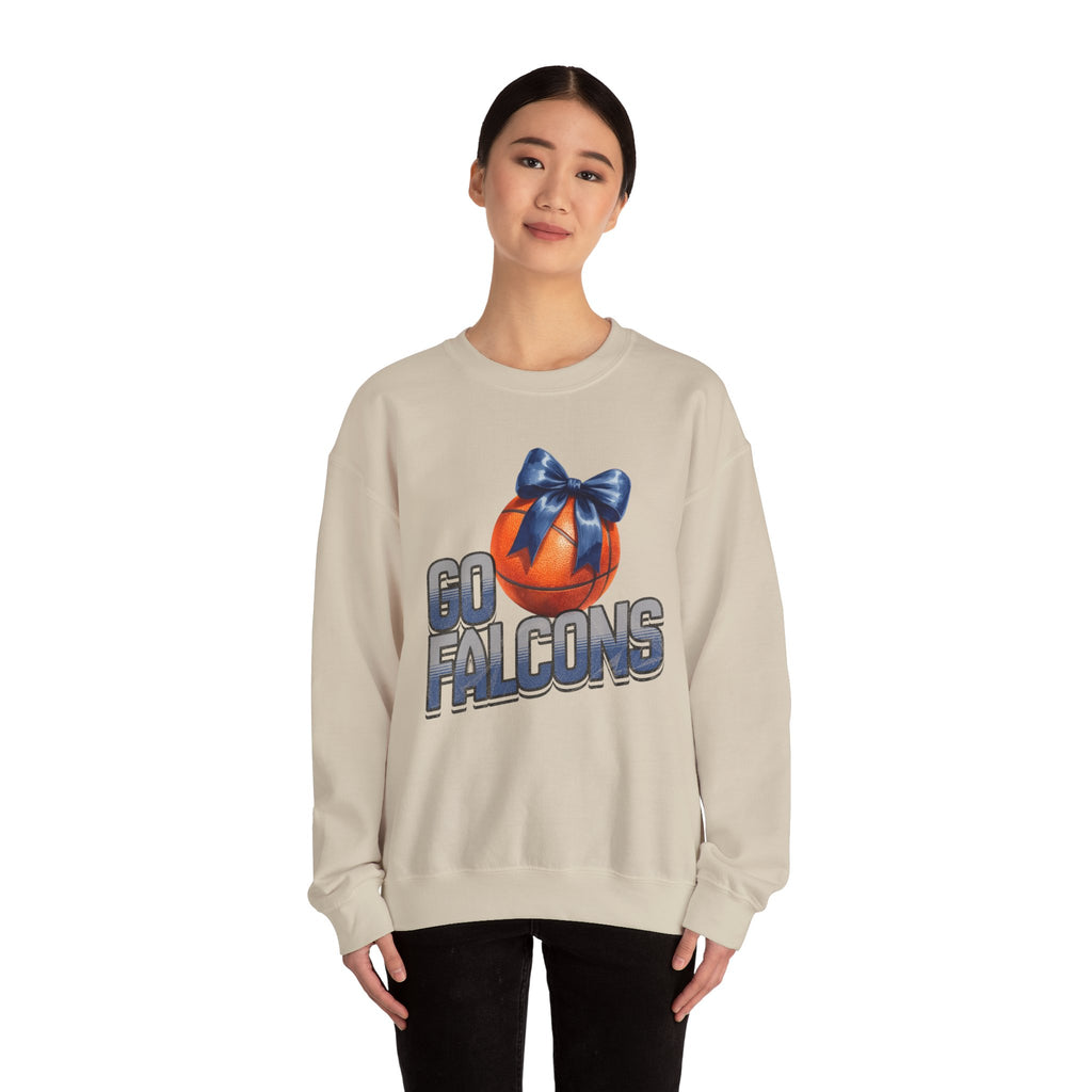 Go Falcons Basketball with Blue Bow Sweatshirt | Team Spirit Crewneck