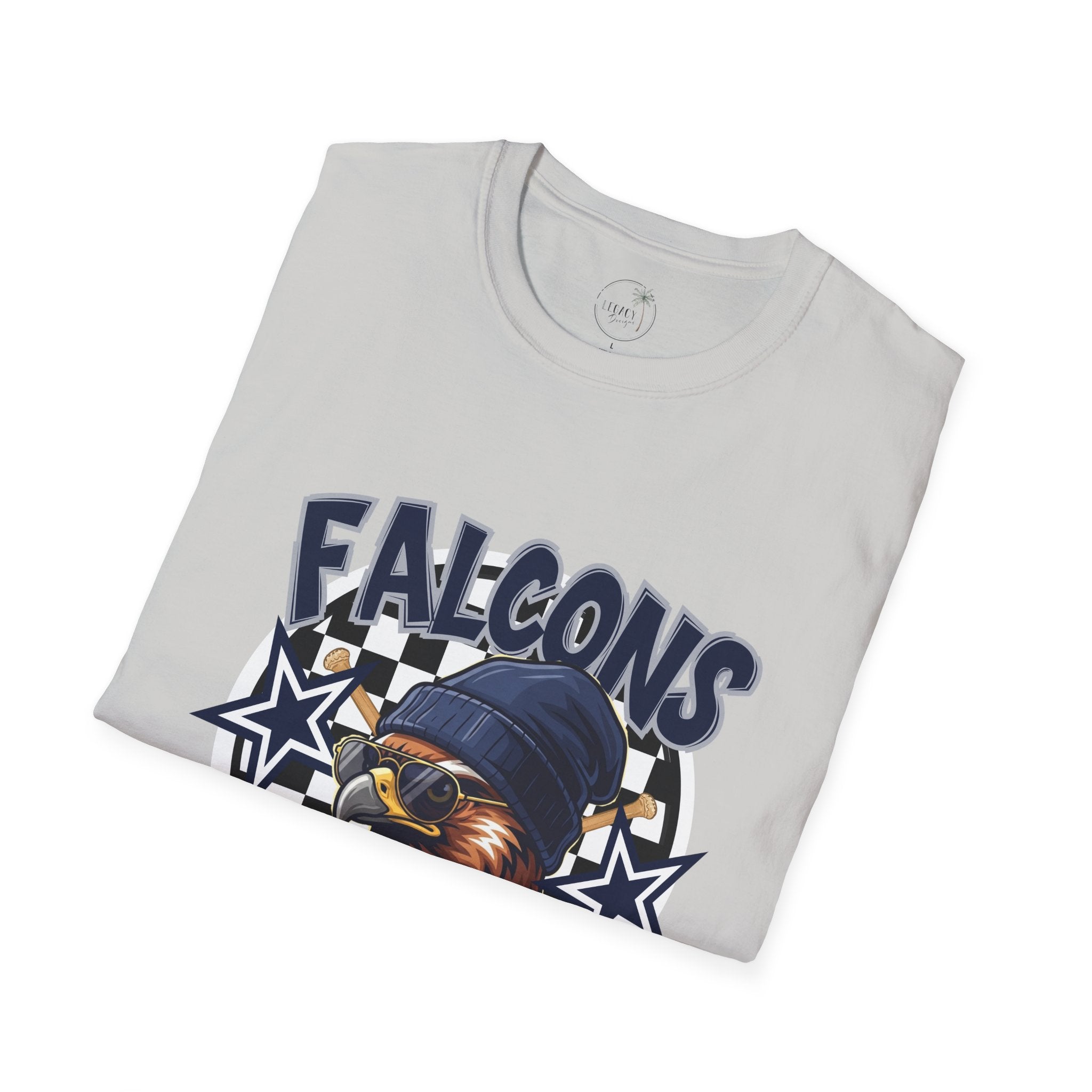 Falcons Eagle Baseball T-Shirt | Checkerboard Stars, Bat Helmet Sports Design