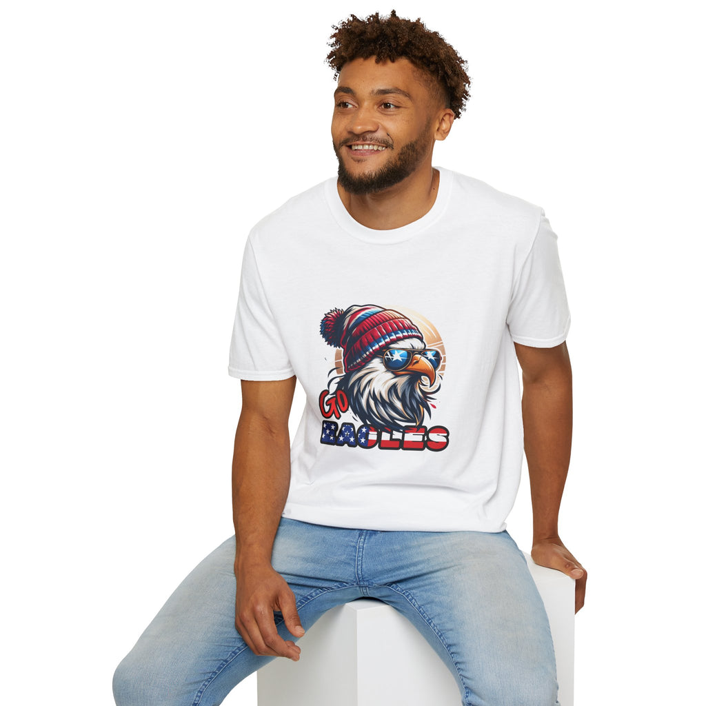 Patriotic Eagle with Beanie T-Shirt | American Flag Colors, Retro Illustration