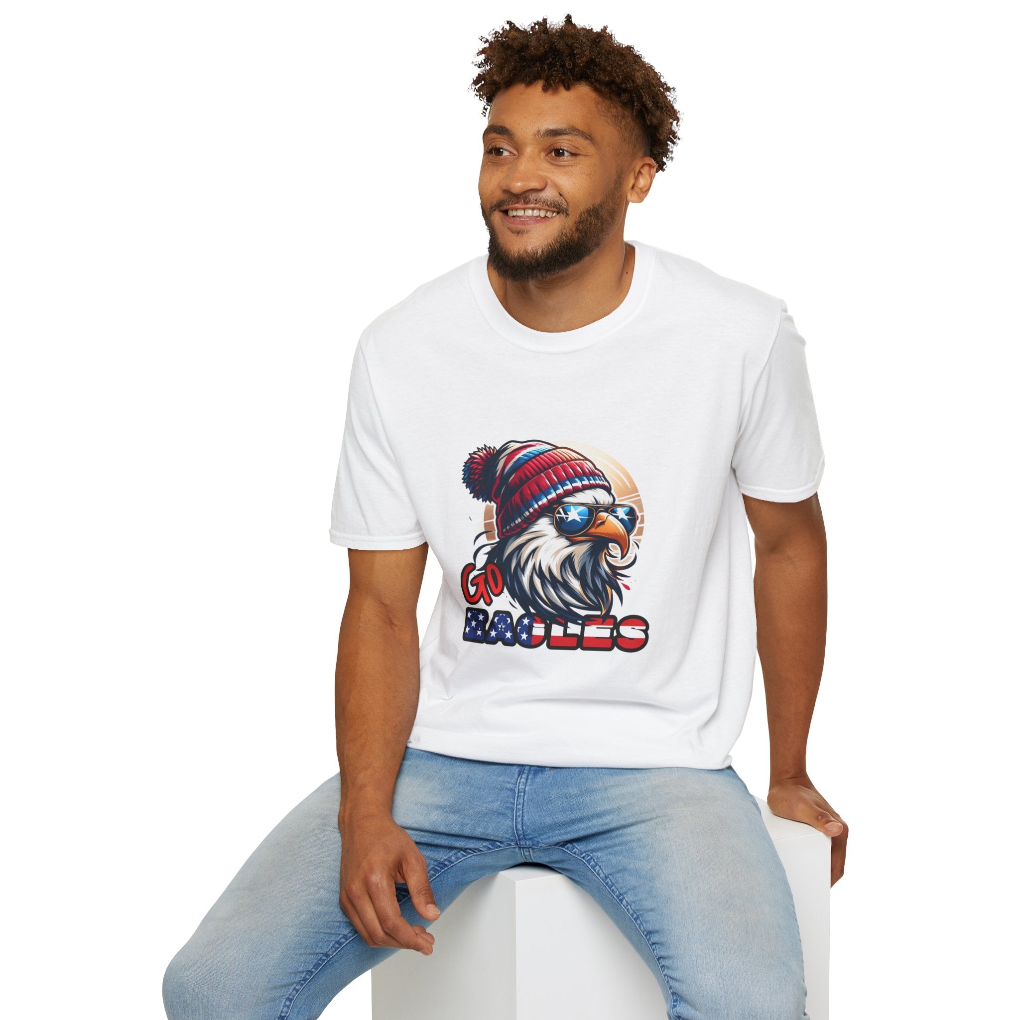 Patriotic Eagle with Beanie T-Shirt | American Flag Colors, Retro Illustration