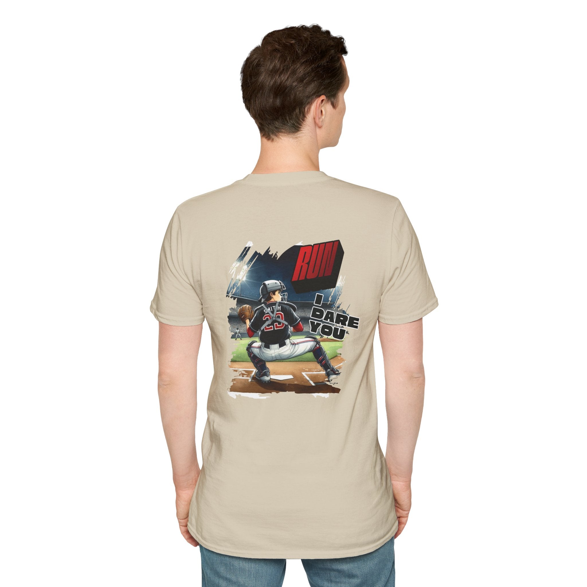 Run I Dare You' Back Graphic Baseball Runner T-Shirt Youth Player Illustration