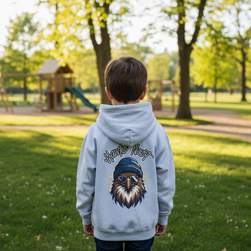 Hawks Nest Eagle Beanie Illustration Hoodie | Youth Hooded Sweatshirt