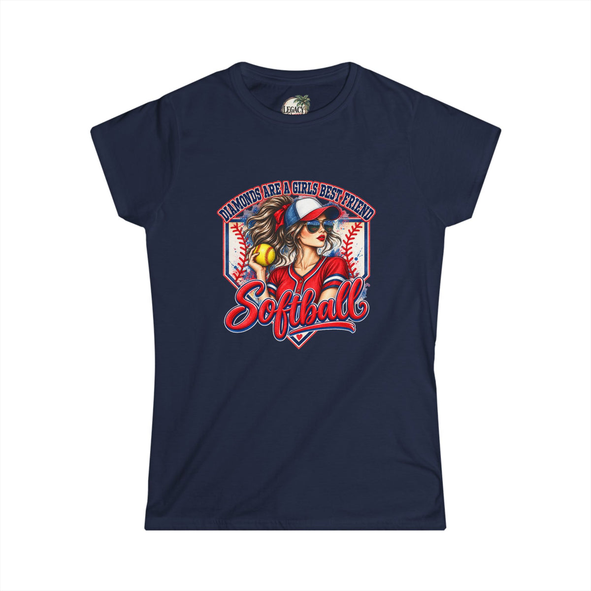 Badass Softball Girl Graphic Tee | Diamonds are a girls best friend Softball Home Plate Design