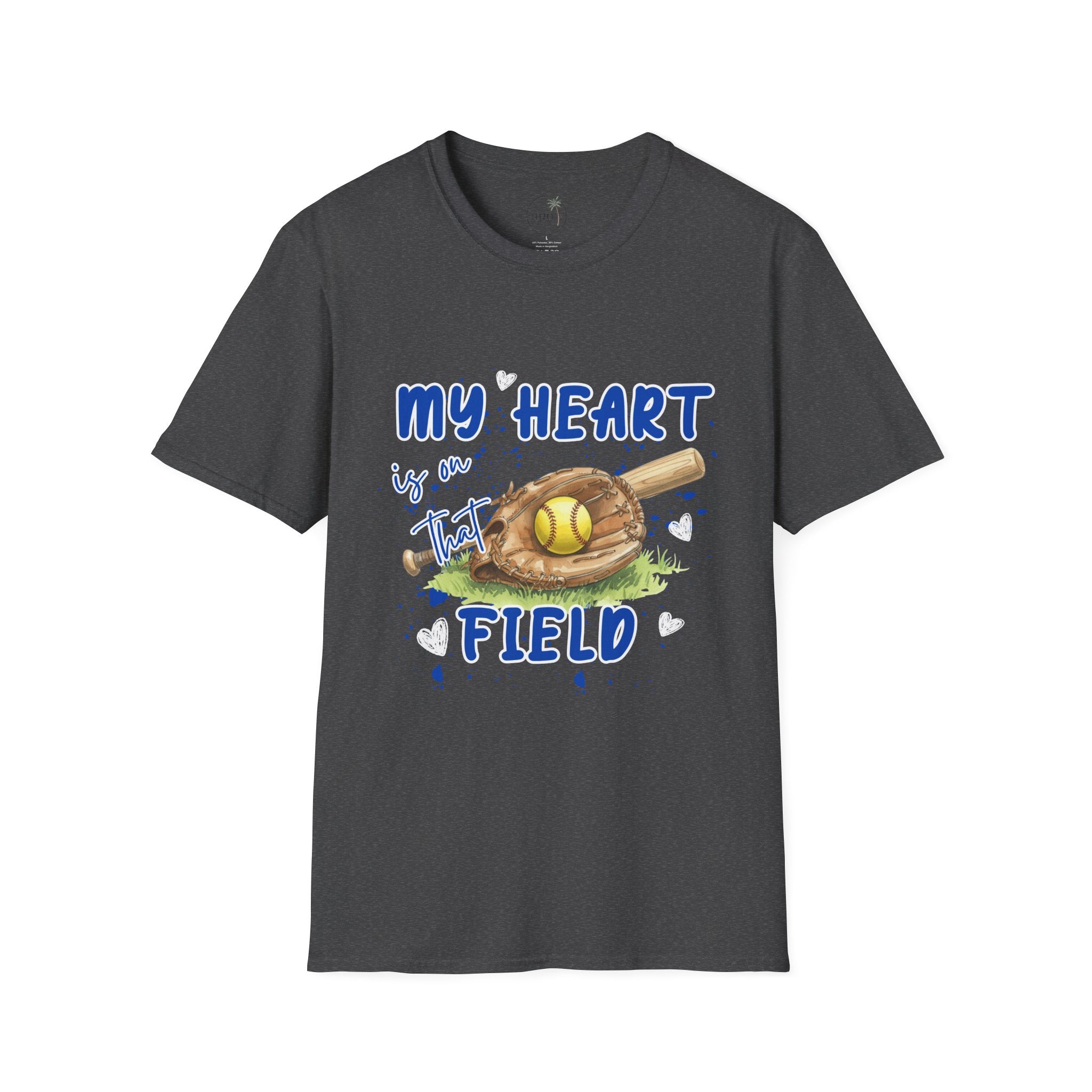 My Heart Is On That Field Softball T-Shirt | Softball Glove Ball Bat Design