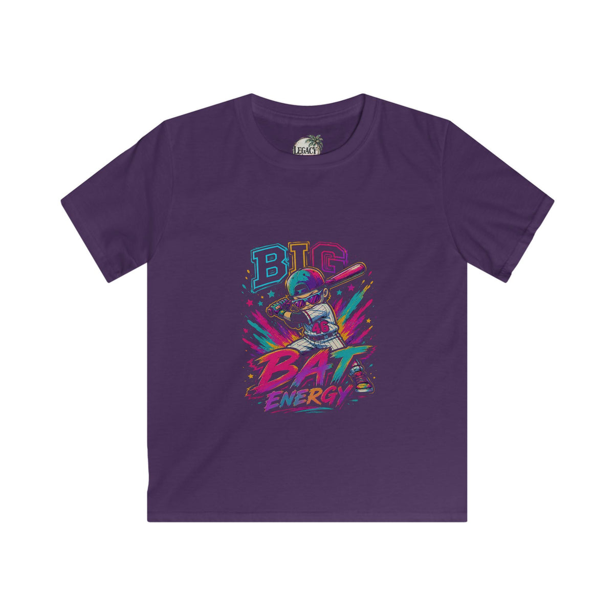 Big Bat Energy Kids Tee | Neon Baseball Bat Graphic, Youth Sport Shirt