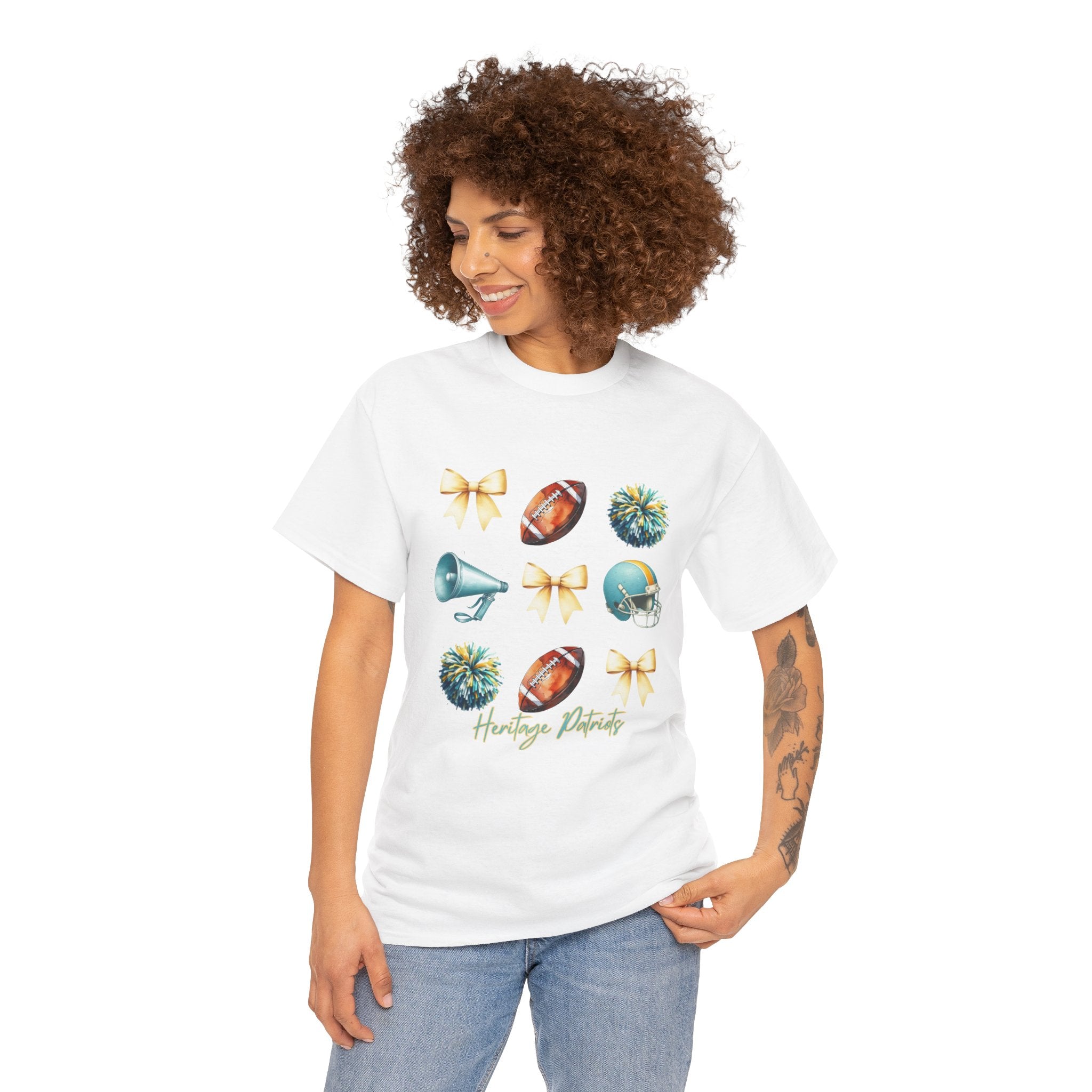 Heritage Patriots Football Icons Tee | Helmet, Ball, Pom Pom, Megaphone