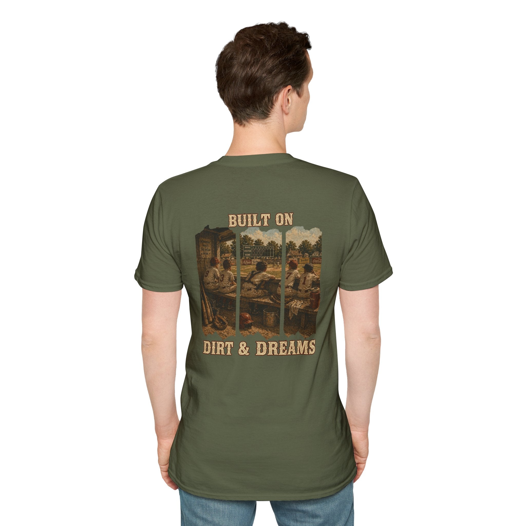 Vintage Baseball Shirt Built on Dirt and Dreams, Nostalgic Baseball Graphic Tee, Classic Fan Shirt, Dugout Scene Tee, Game Day Shirt