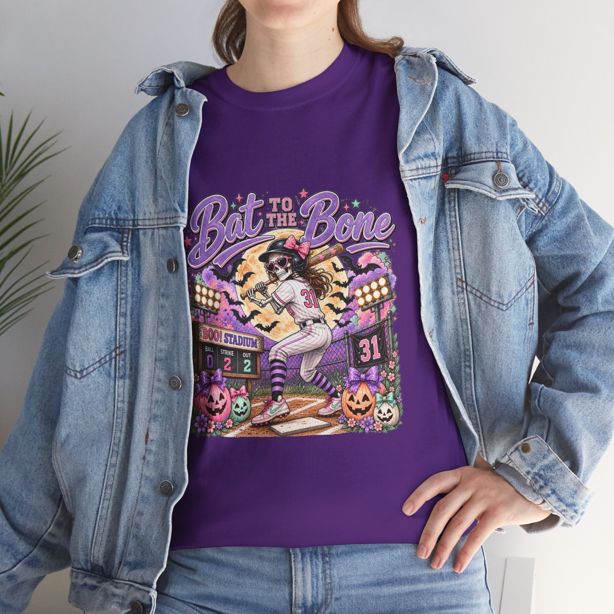 Bat to the Bone Halloween Softball Tee | Vintage Pumpkins
