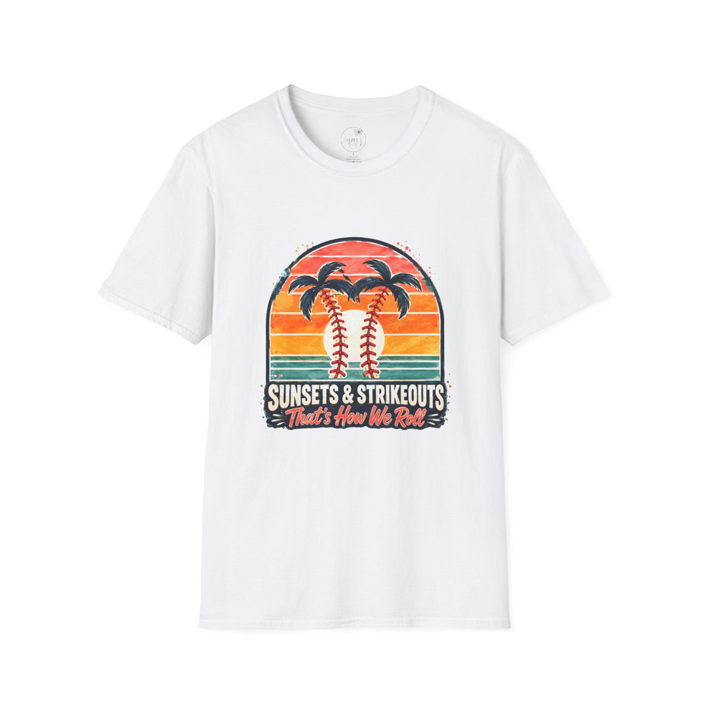 Sunset Baseball Palm Trees T-Shirt | Sunsets & Strikeouts Vintage Sunset Baseball Shirt