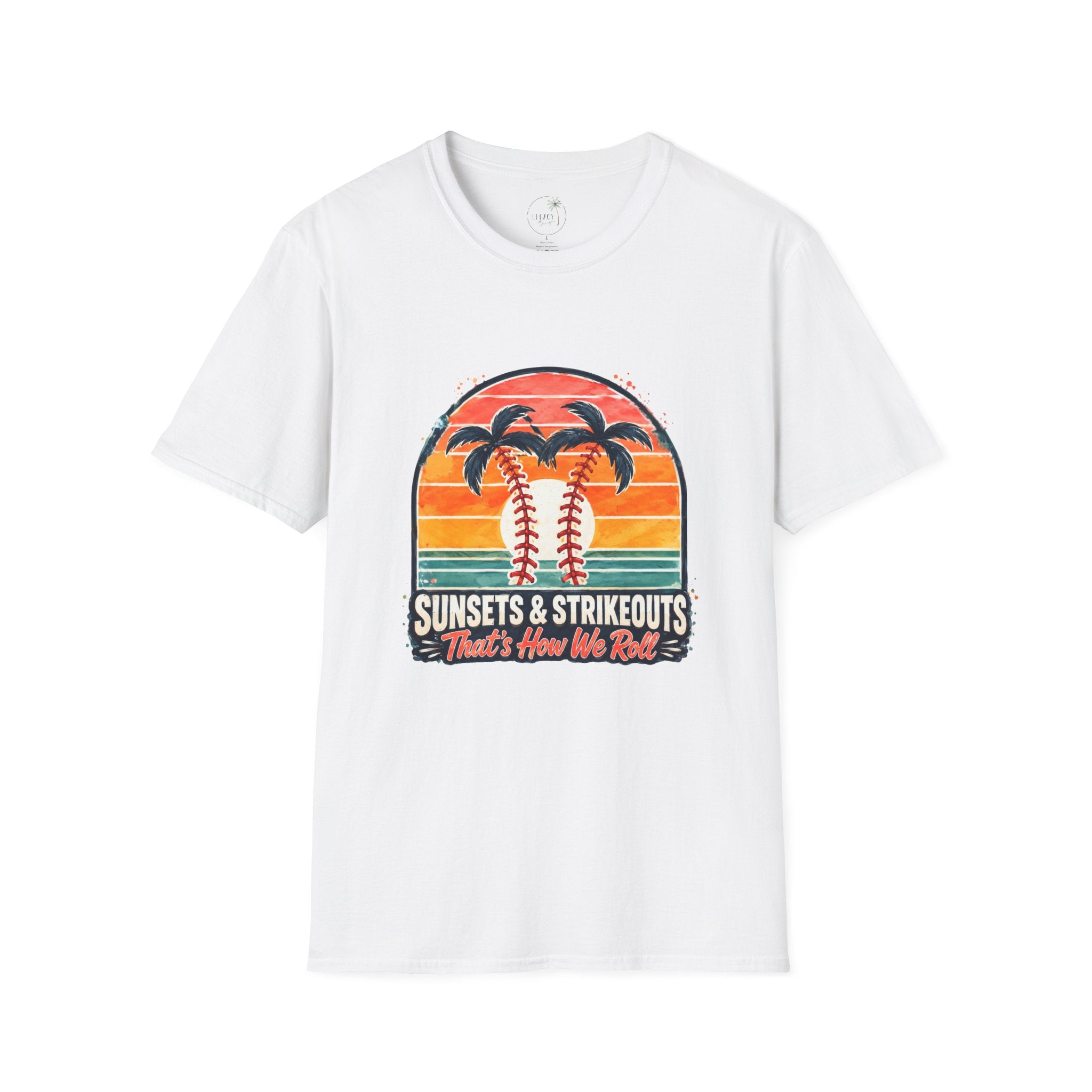 Sunset Baseball Palm Trees T-Shirt | Sunsets & Strikeouts Vintage Sunset Baseball Shirt